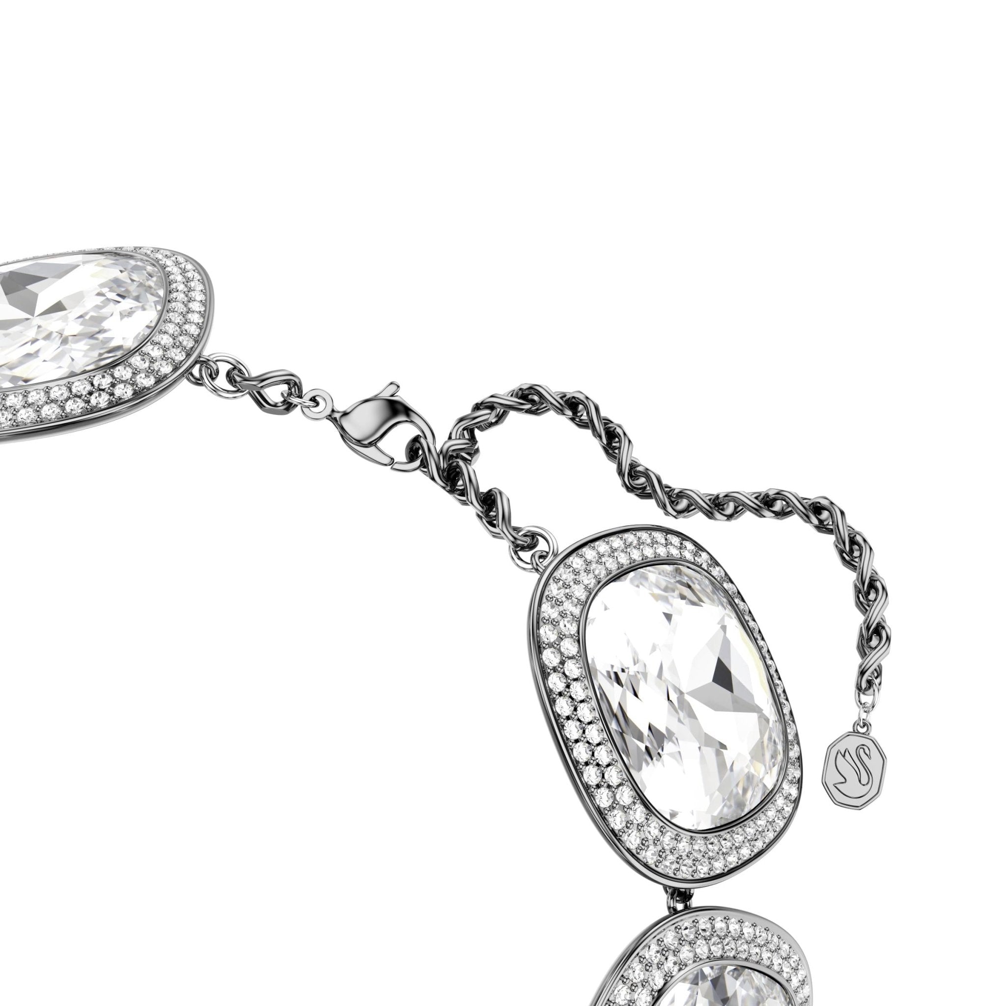 Una Angelic choker, Cushion cut, White, Ruthenium plated -Swarovski