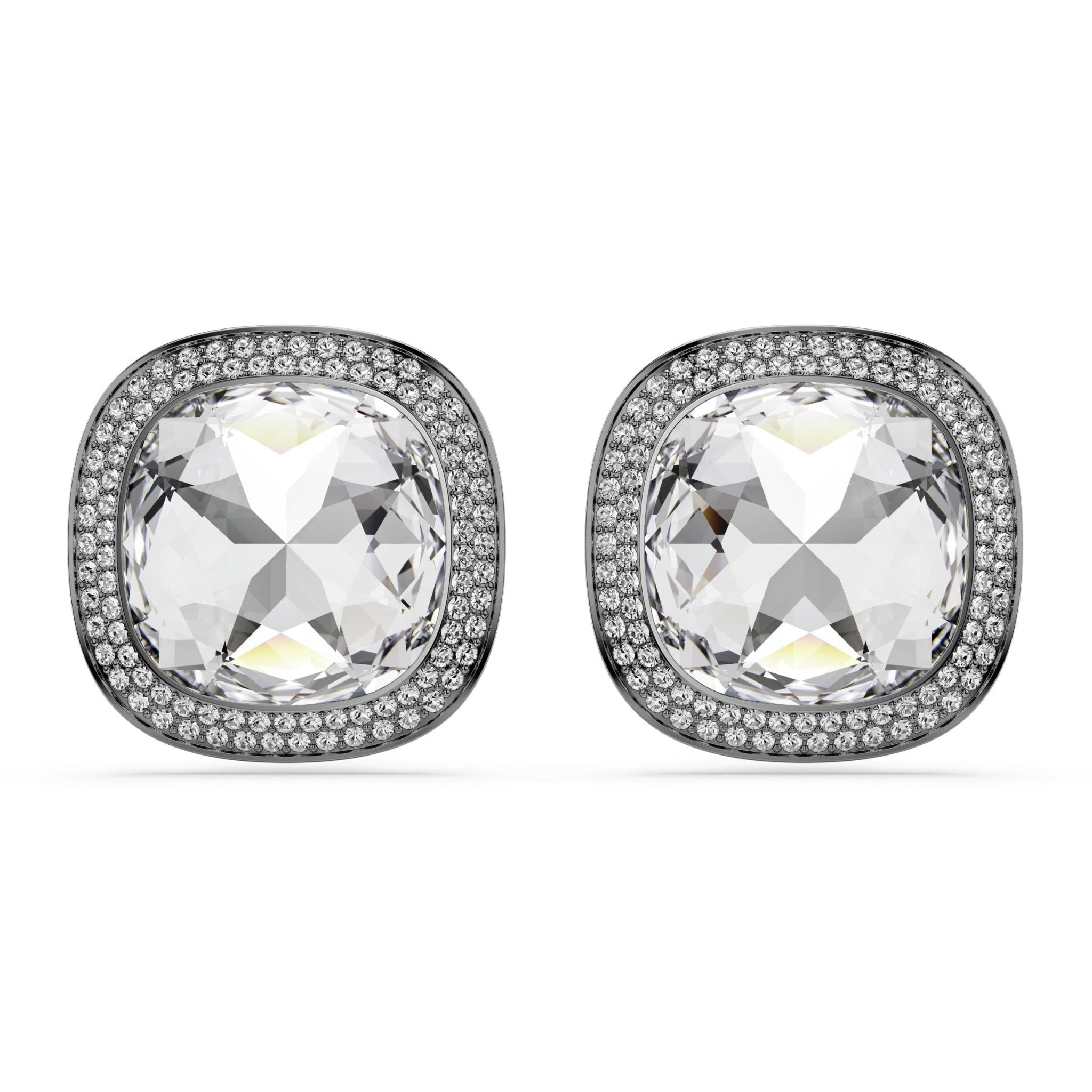 Una Angelic clip earrings, Cushion cut, White, Ruthenium plated -Swarovski