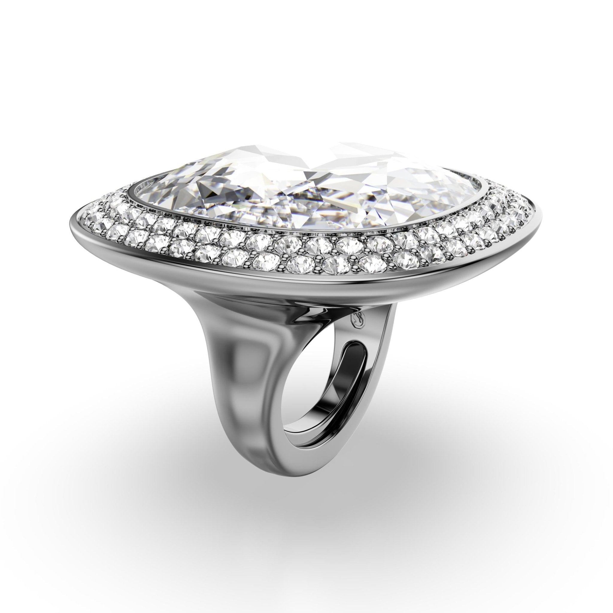 Una Angelic cocktail ring, Cushion cut, White, Ruthenium plated -Swarovski