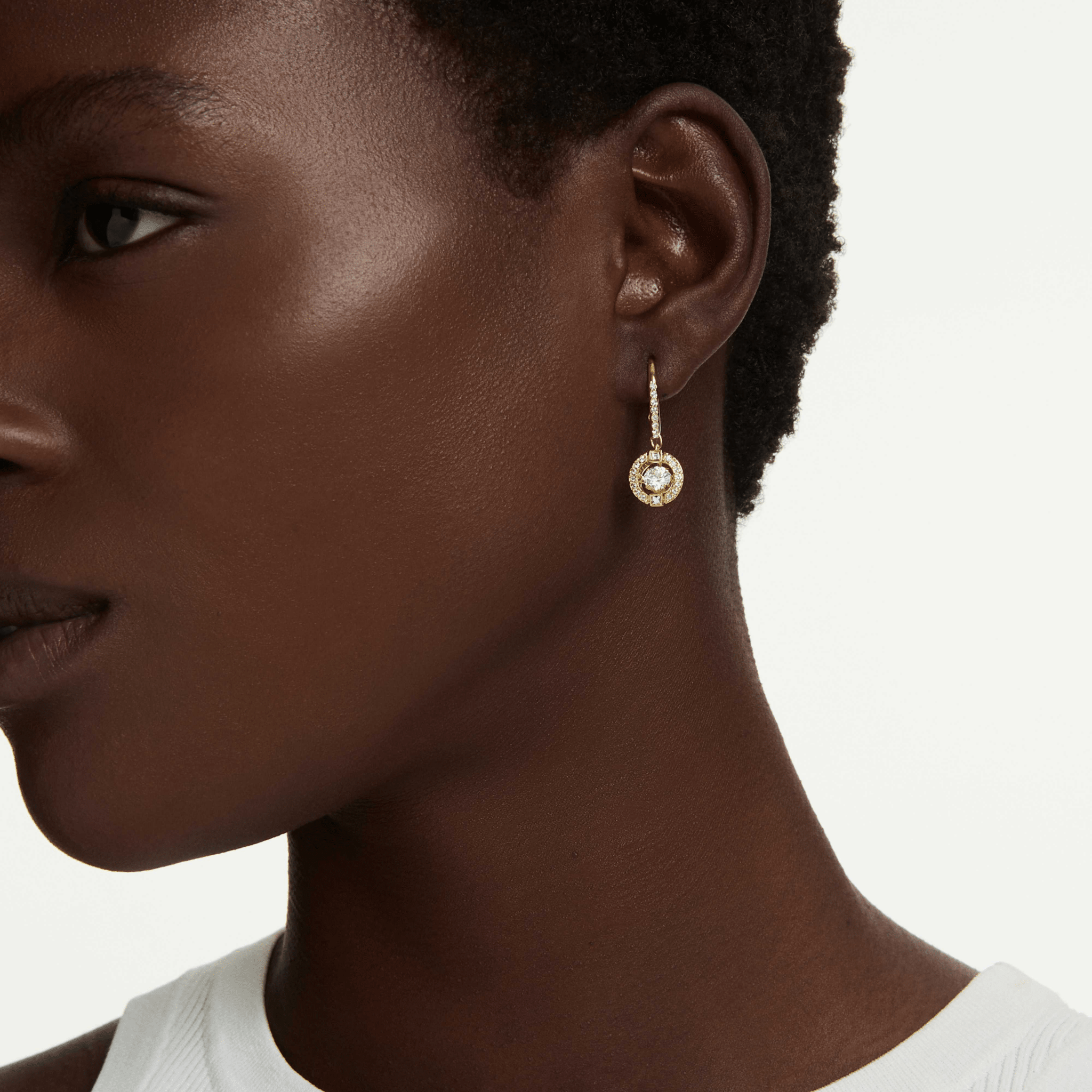 Una Angelic drop earrings, Round cut, White, 18K gold finish -Swarovski