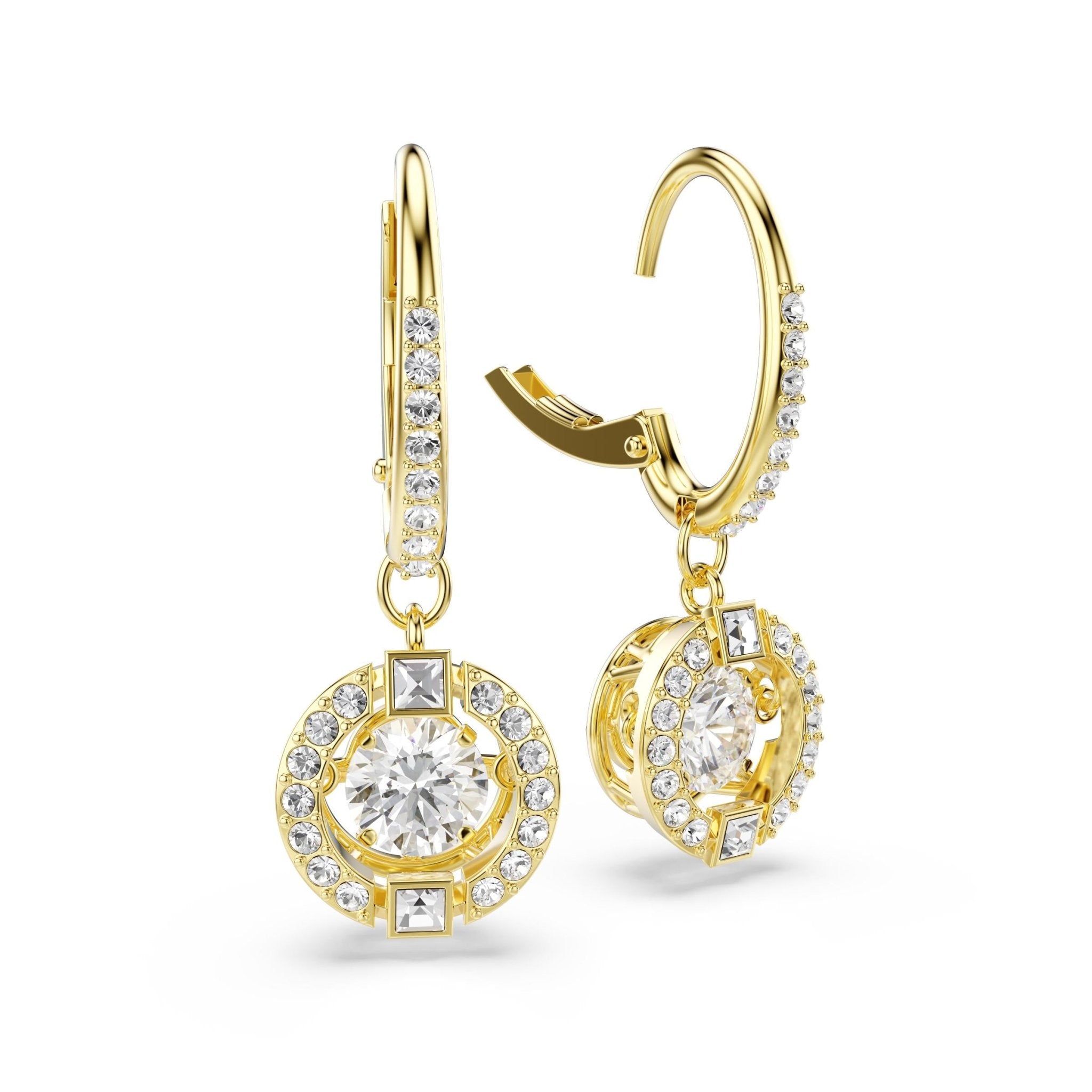 Una Angelic drop earrings, Round cut, White, 18K gold finish -Swarovski