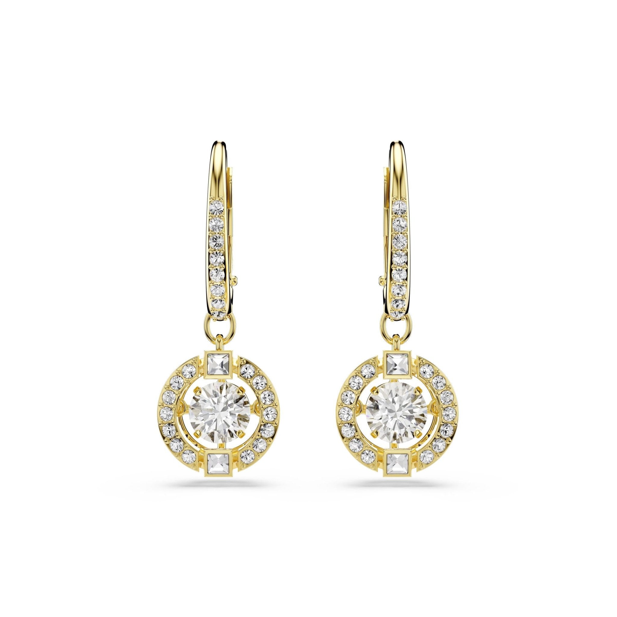 Una Angelic drop earrings, Round cut, White, 18K gold finish -Swarovski