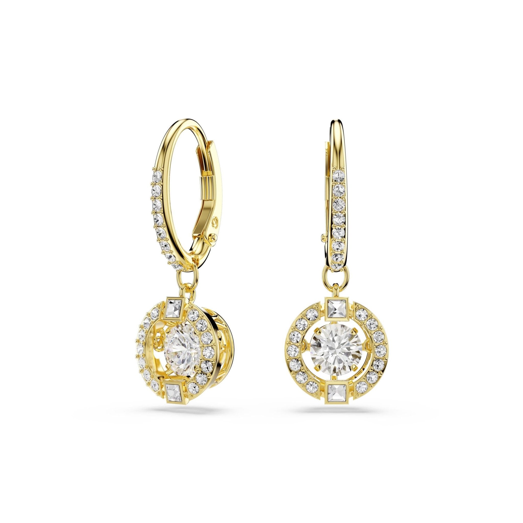 Una Angelic drop earrings, Round cut, White, 18K gold finish -Swarovski