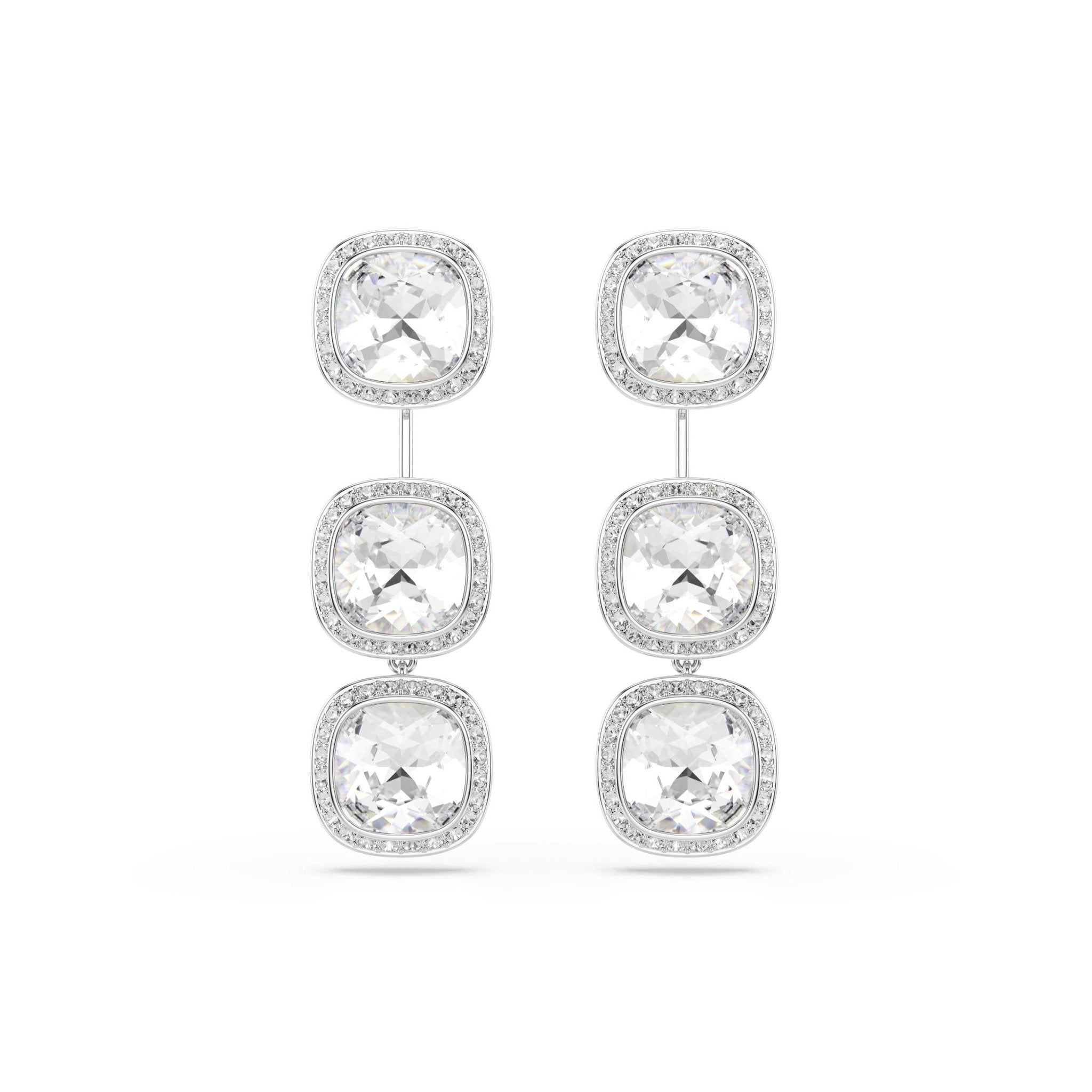 Una Angelic earrings, Cushion cut, White, Rhodium plated -Swarovski