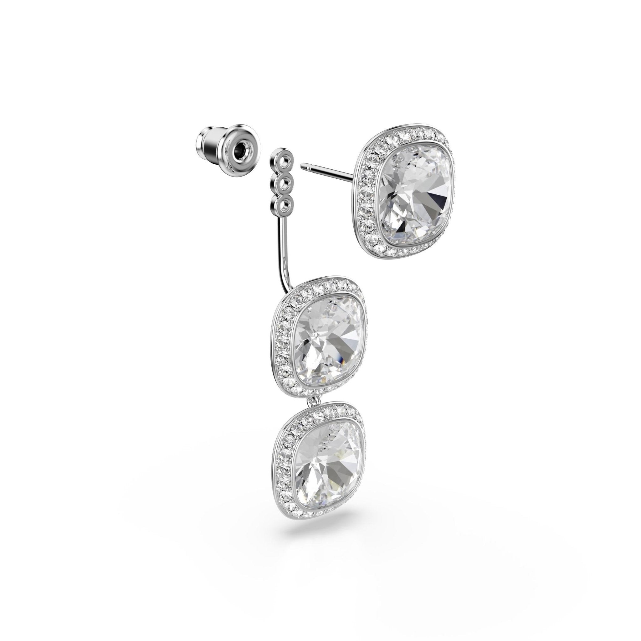 Una Angelic earrings, Cushion cut, White, Rhodium plated -Swarovski