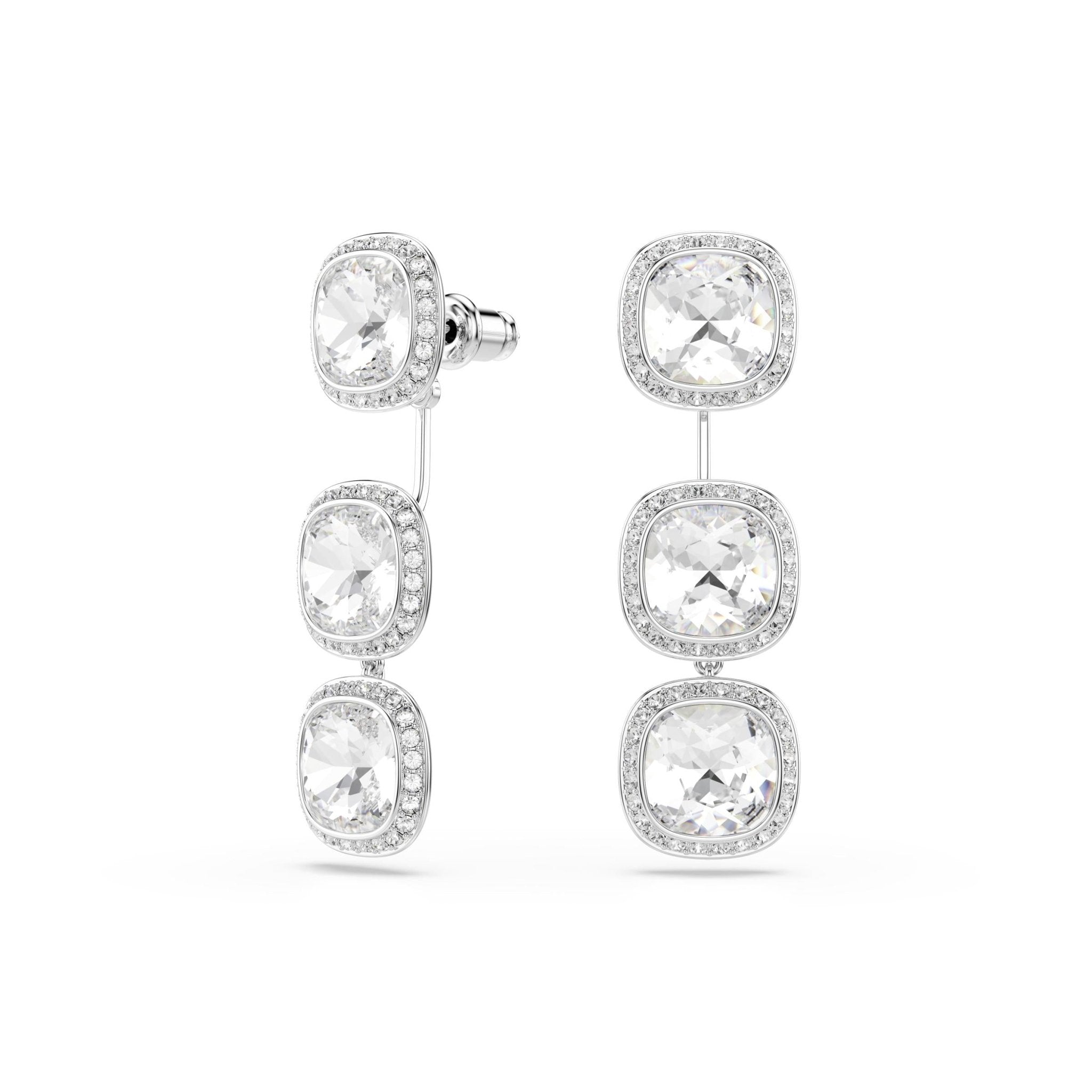 Una Angelic earrings, Cushion cut, White, Rhodium plated -Swarovski