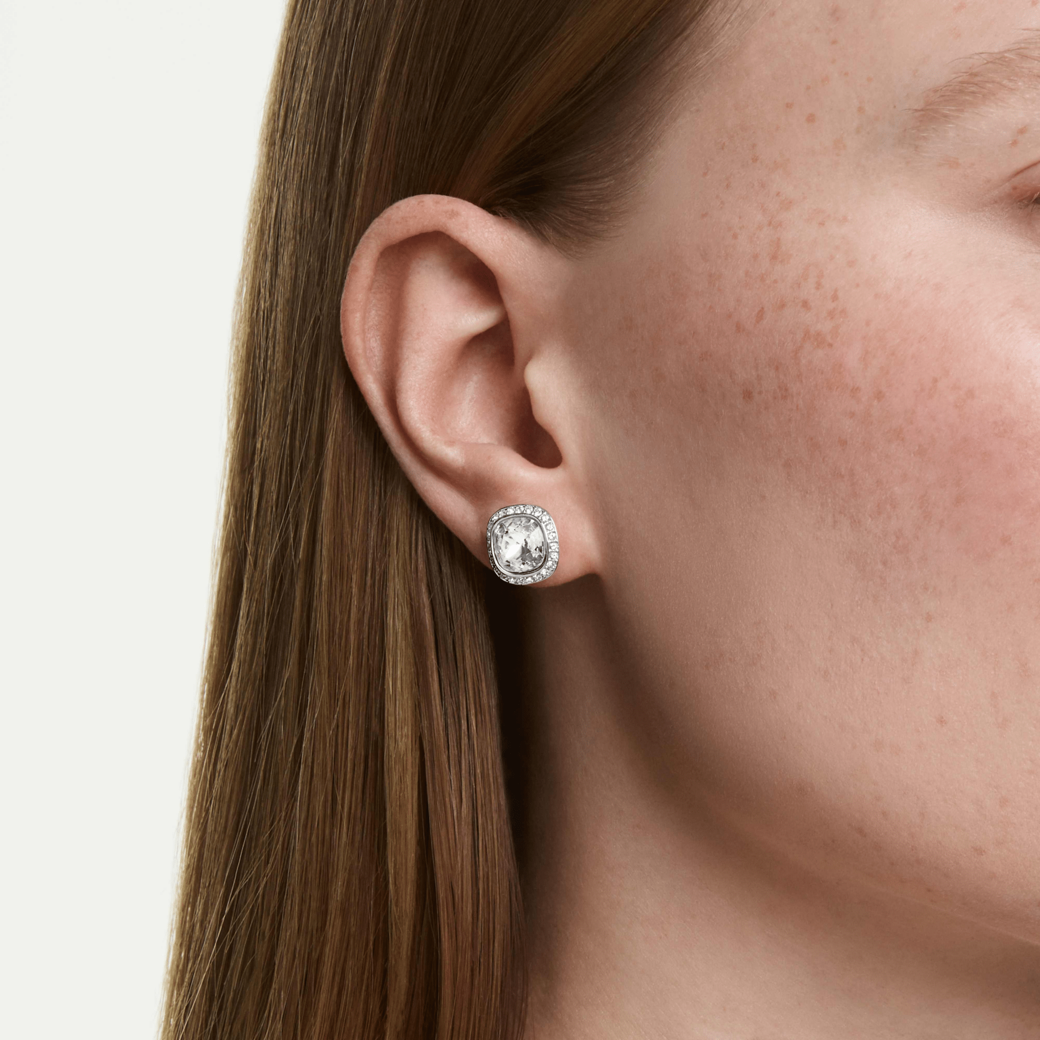 Una Angelic earrings, Cushion cut, White, Rhodium plated -Swarovski