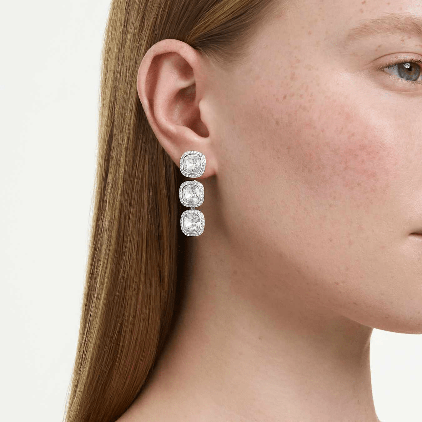 Una Angelic earrings, Cushion cut, White, Rhodium plated -Swarovski