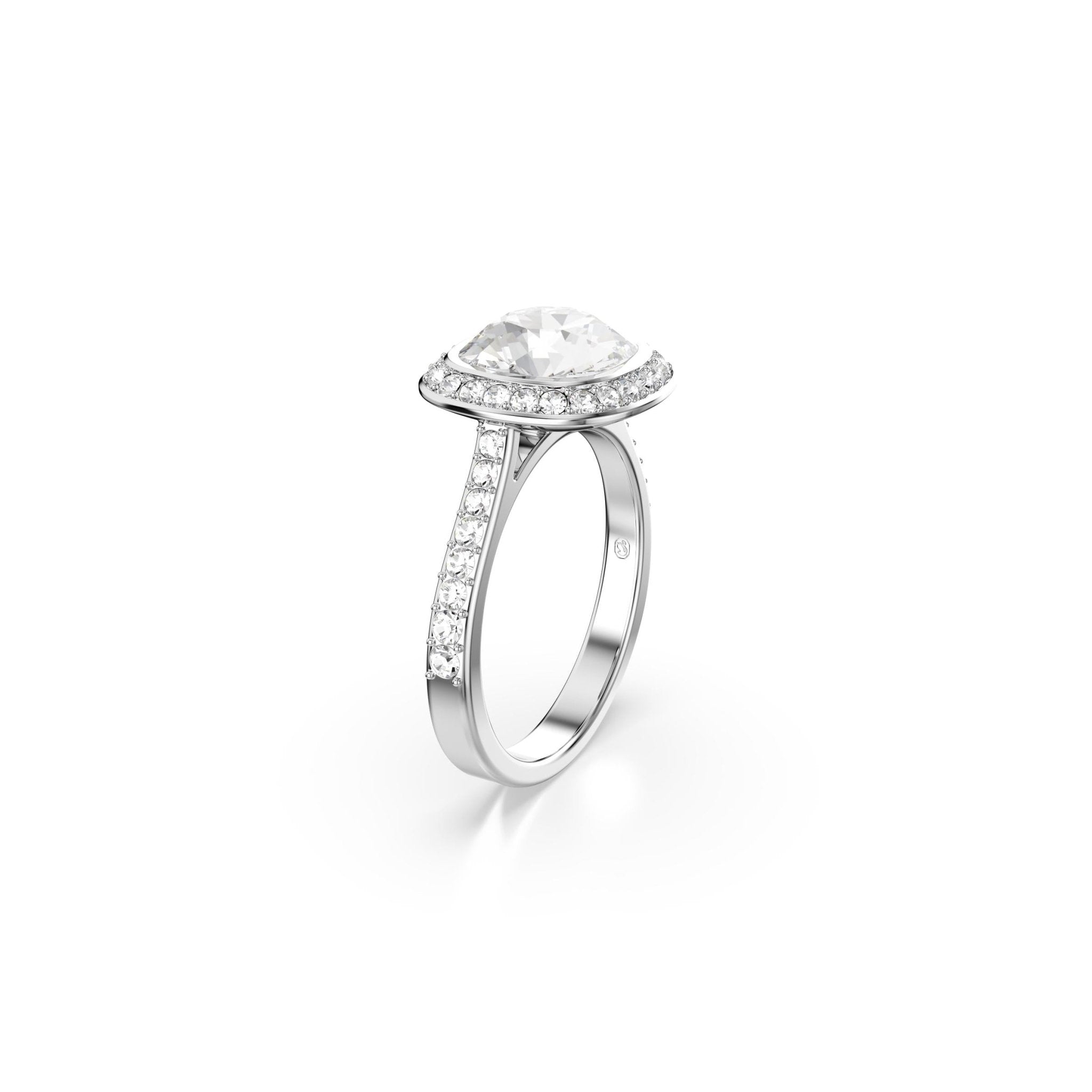 Una Angelic halo ring, Cushion cut, White, Rhodium plated -Swarovski
