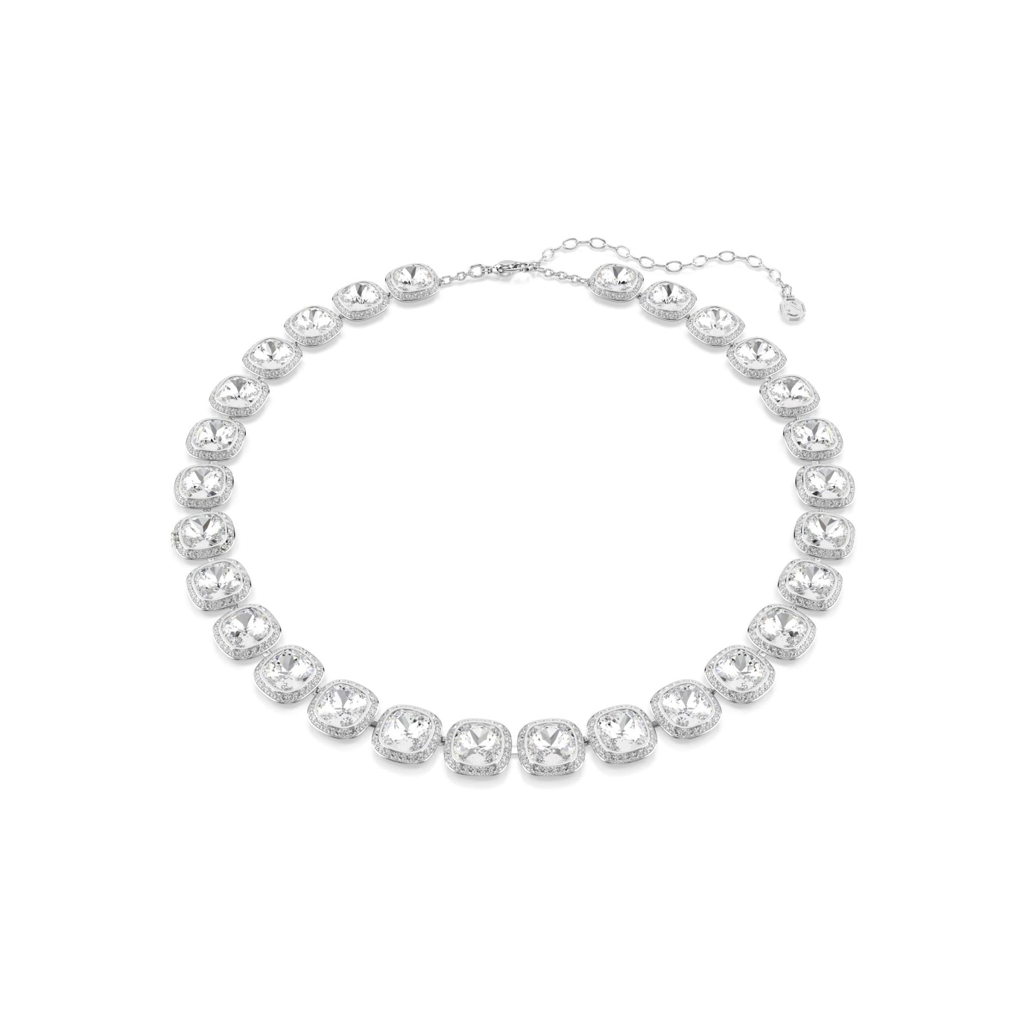 Una Angelic necklace, Cushion cut, White, Rhodium plated -Swarovski