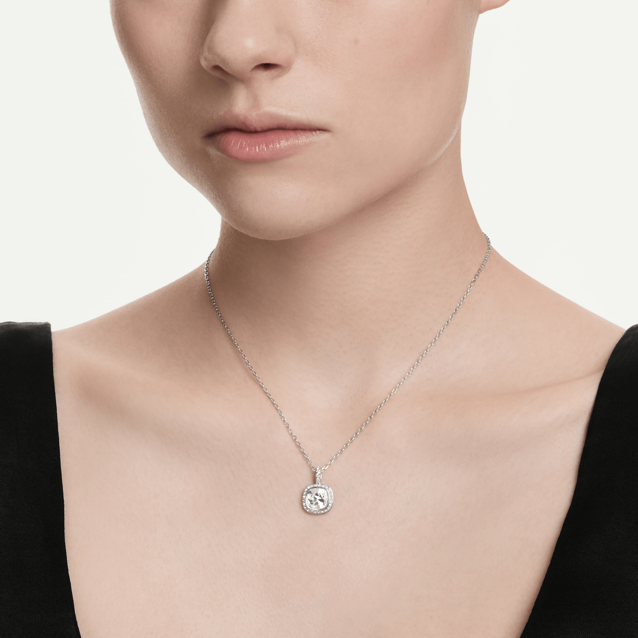 Una Angelic pendant, Cushion cut, White, Rhodium plated -Swarovski