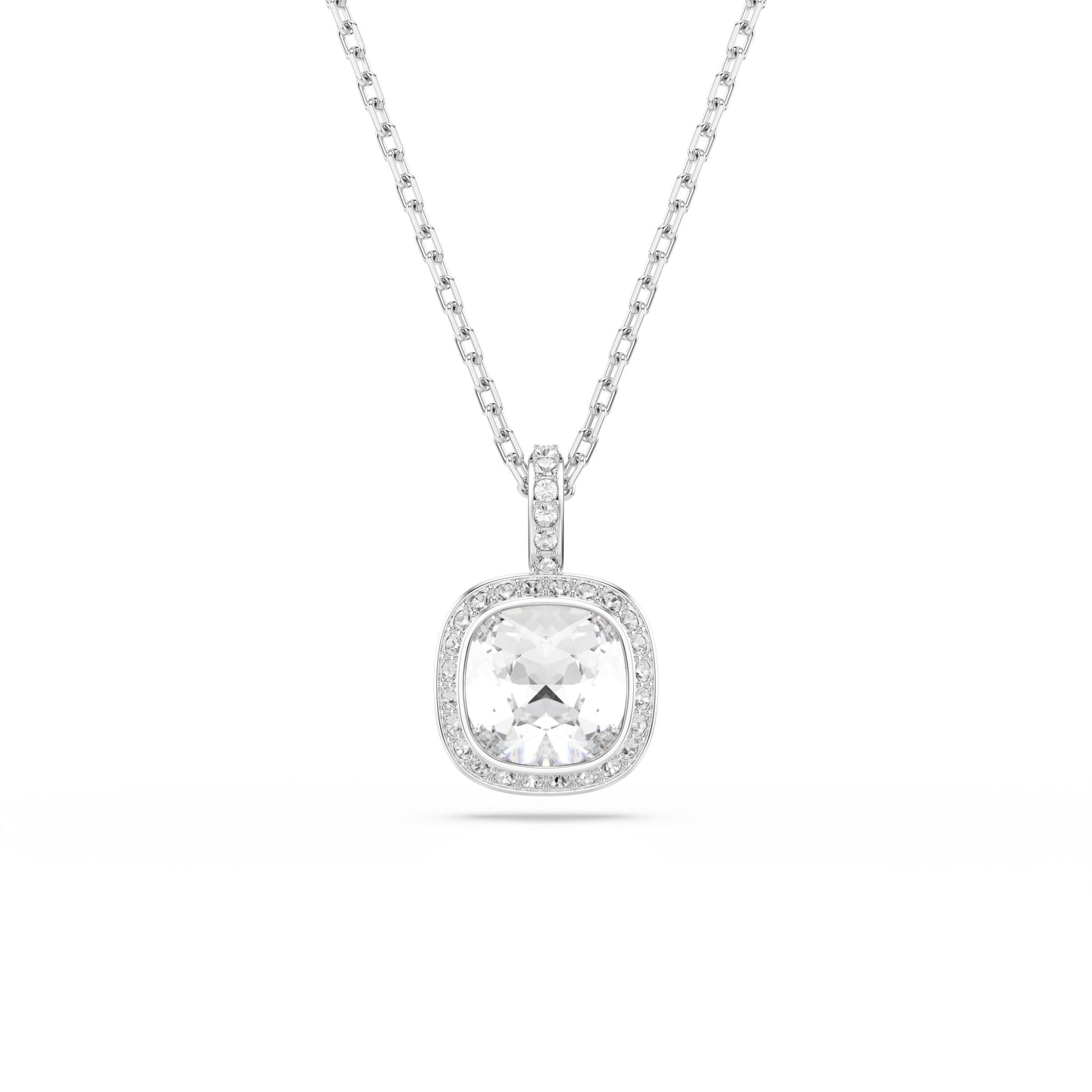 Una Angelic pendant, Cushion cut, White, Rhodium plated -Swarovski
