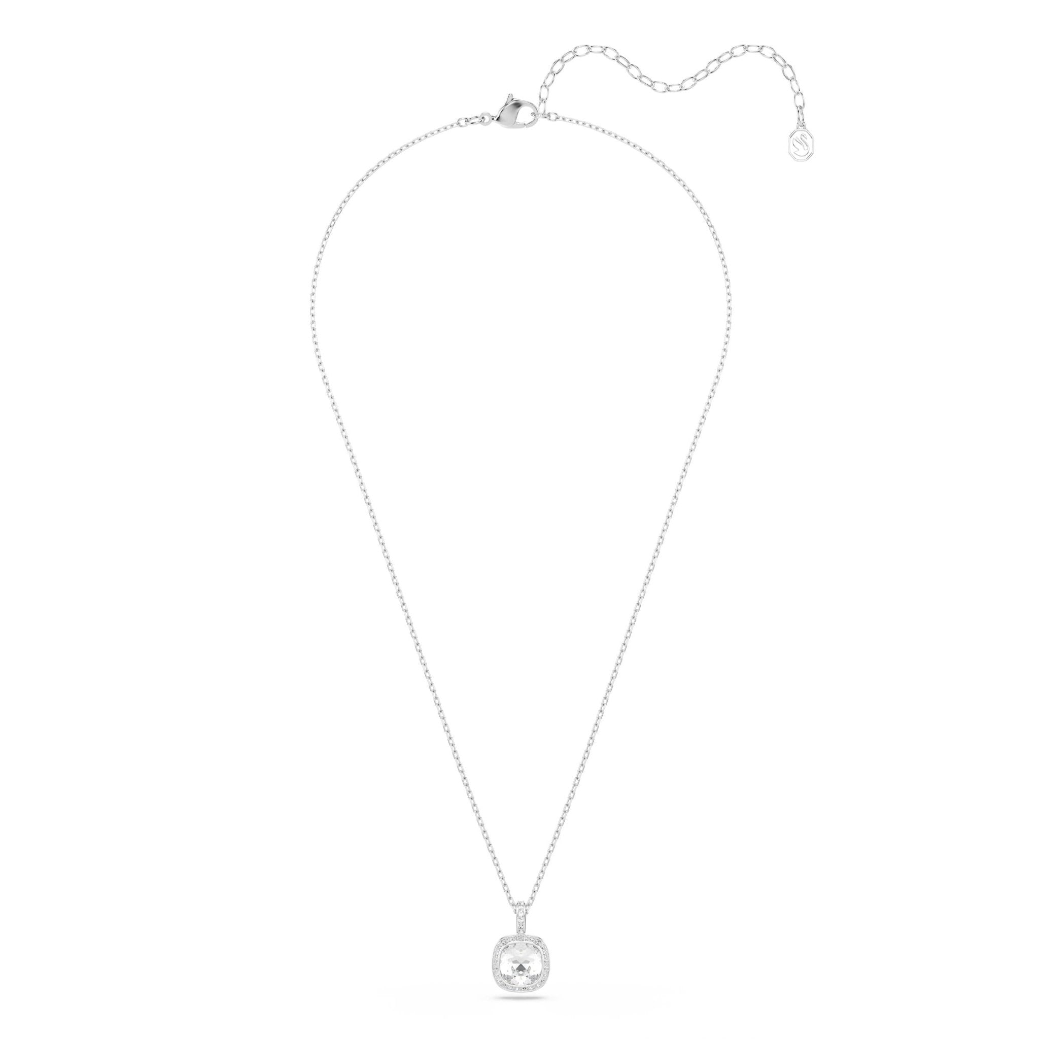 Una Angelic pendant, Cushion cut, White, Rhodium plated -Swarovski