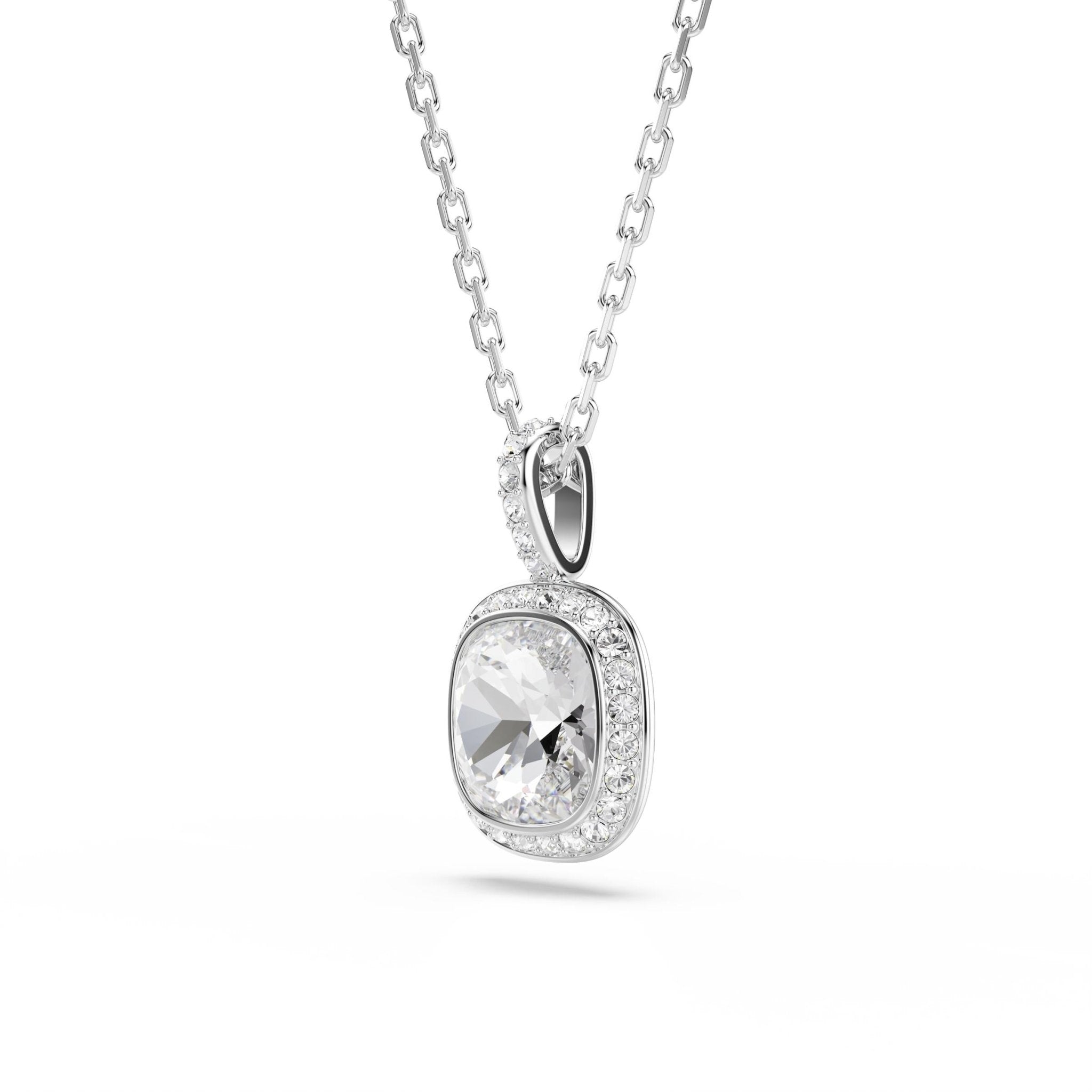 Una Angelic pendant, Cushion cut, White, Rhodium plated -Swarovski