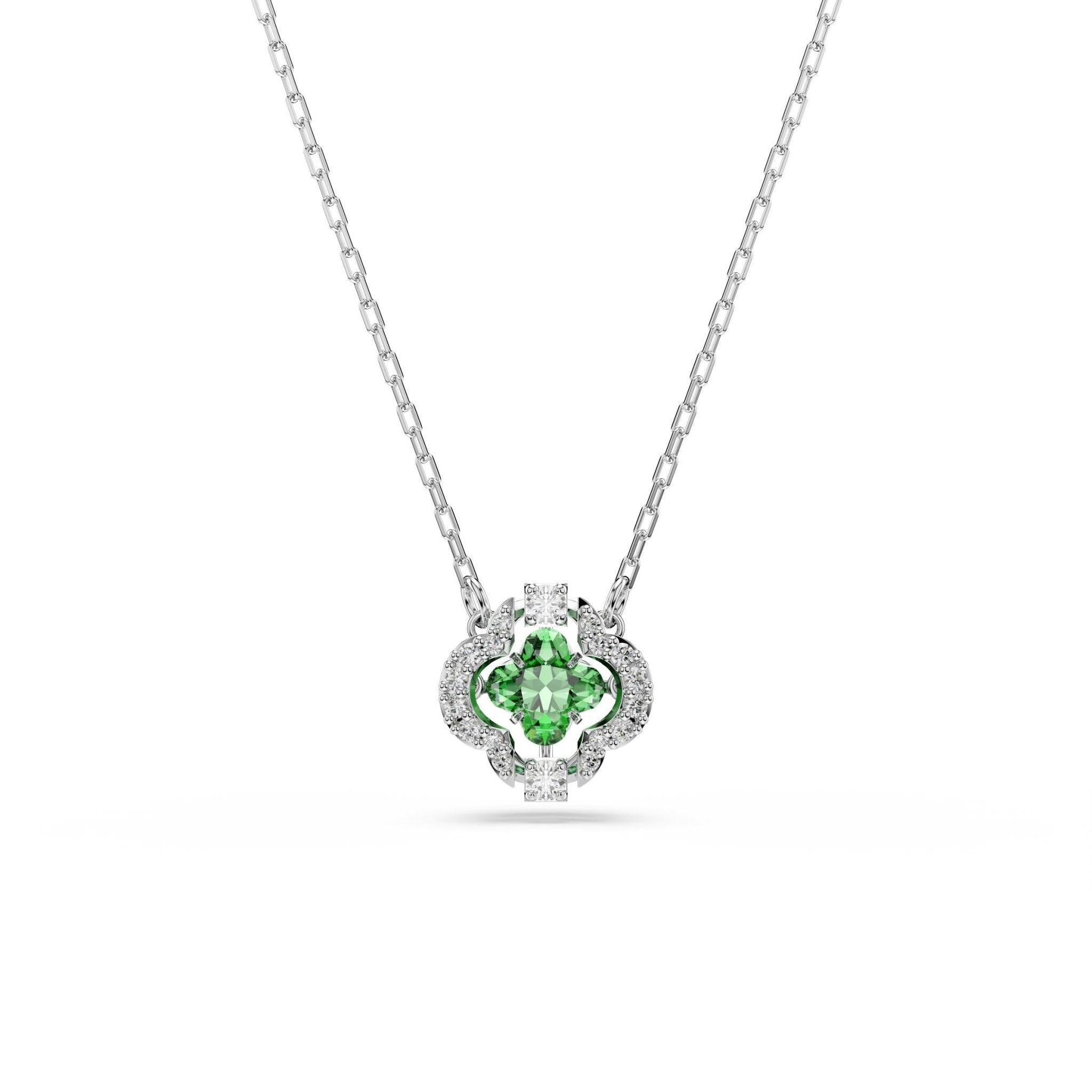 Una Angelic pendant, Mixed cuts, Green, Rhodium plated -Swarovski