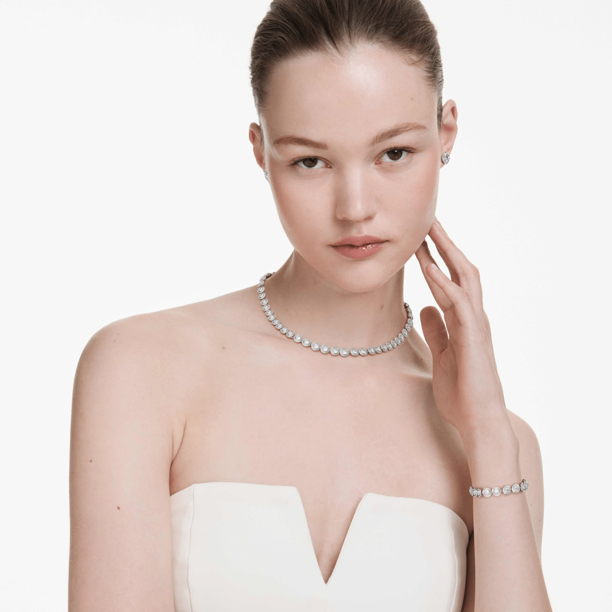 Una Angelic Set (3), Round cut, White, Rhodium plated -Swarovski