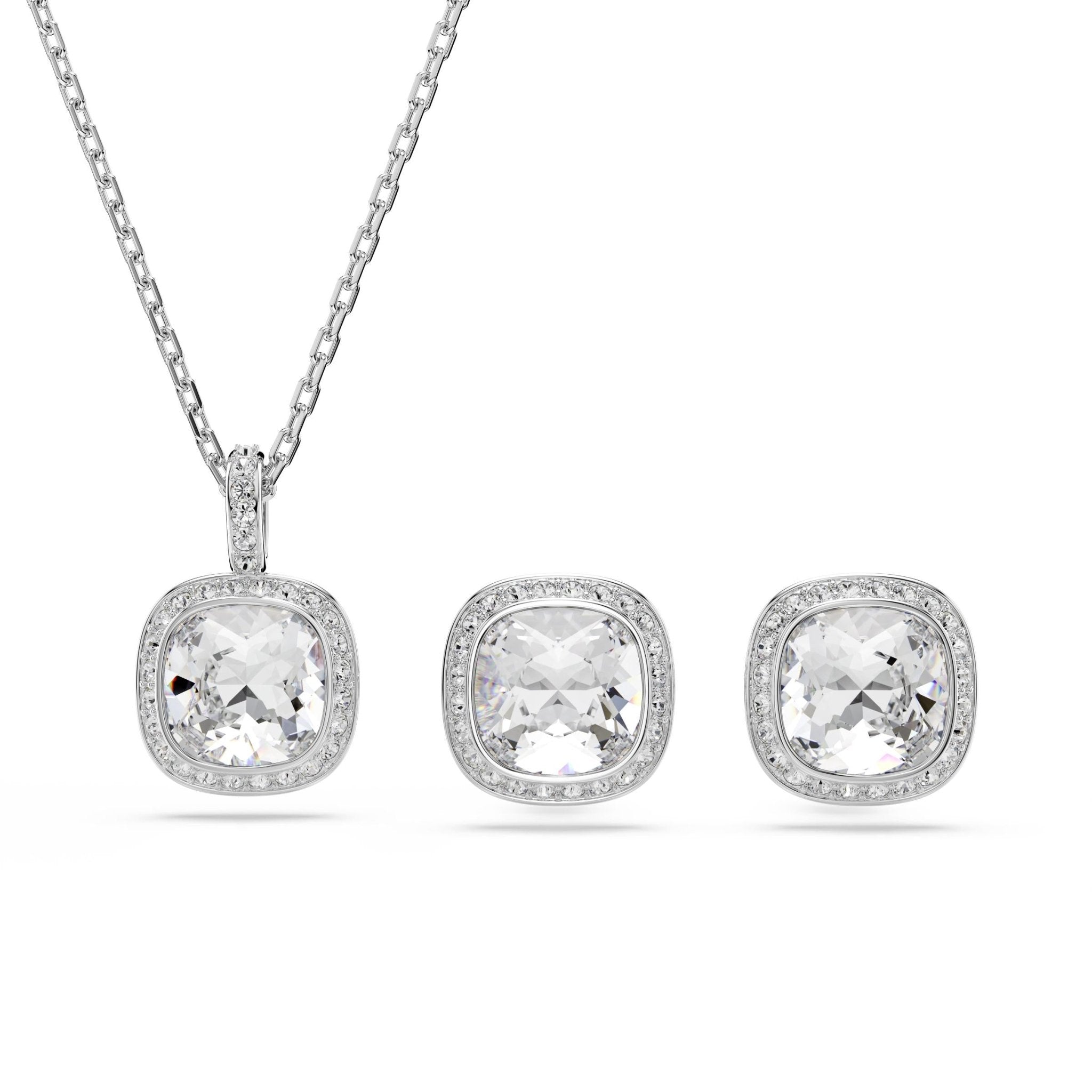 Una Angelic set, Cushion cut, White, Rhodium plated -Swarovski