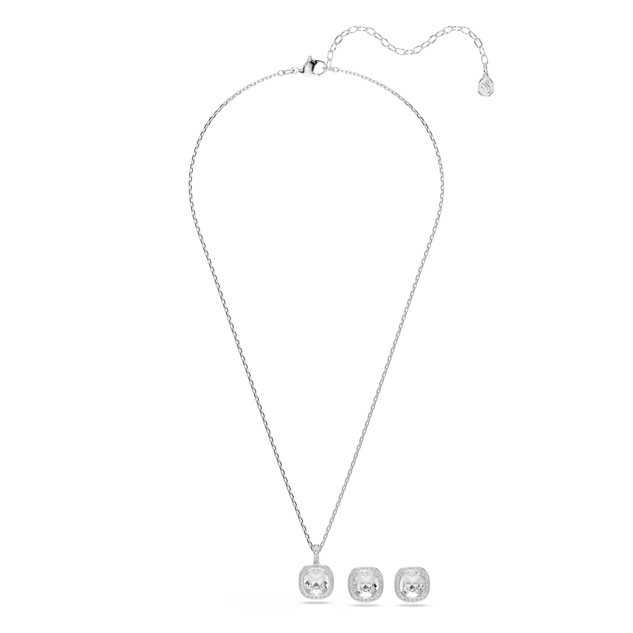Una Angelic set, Cushion cut, White, Rhodium plated -Swarovski