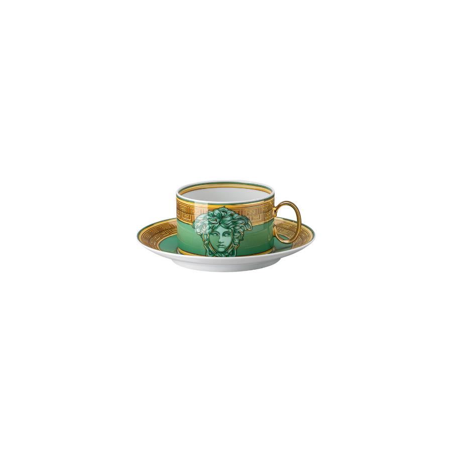 Versace Cup & Saucer 4 Low Medusa Amplified Green Coin -Versace