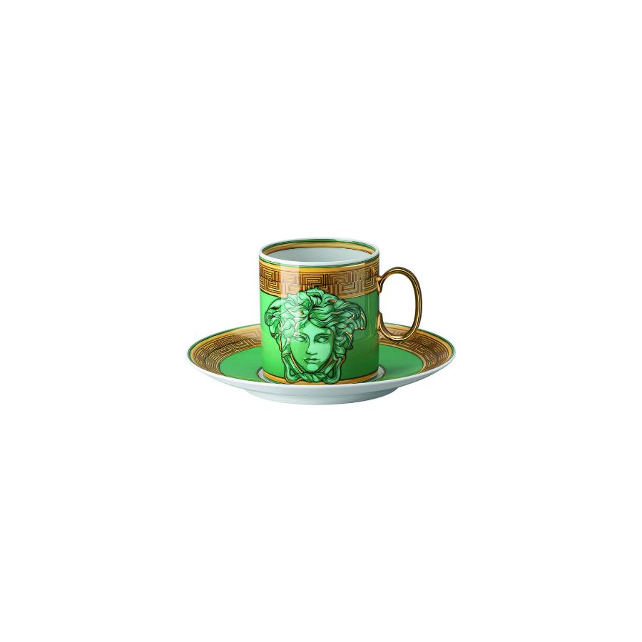 Versace Cup & Saucer 4 Tall Medusa Amplified Green Coin -Versace