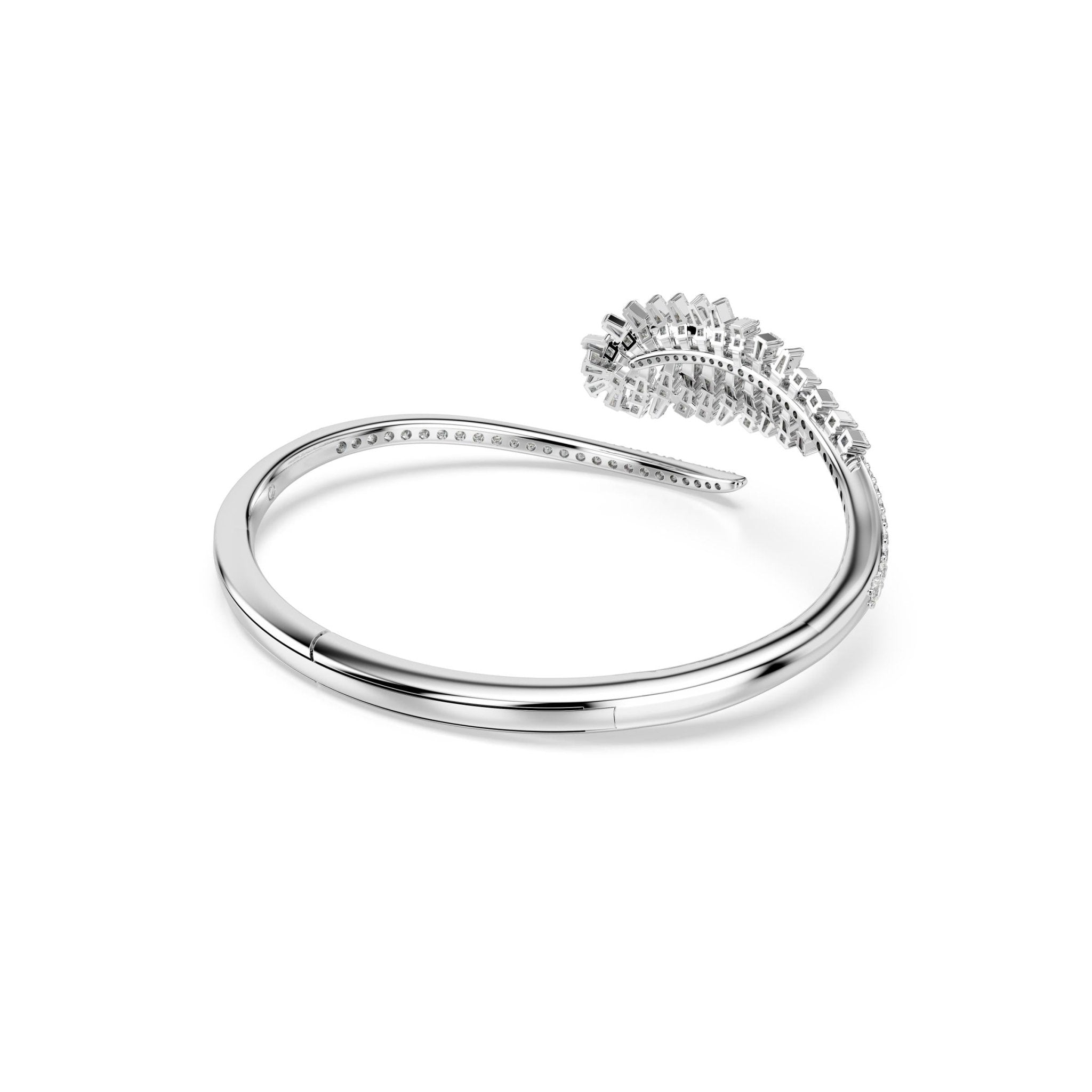 Vienna bangle, Mixed cuts, Feather, White, Rhodium plated -Swarovski