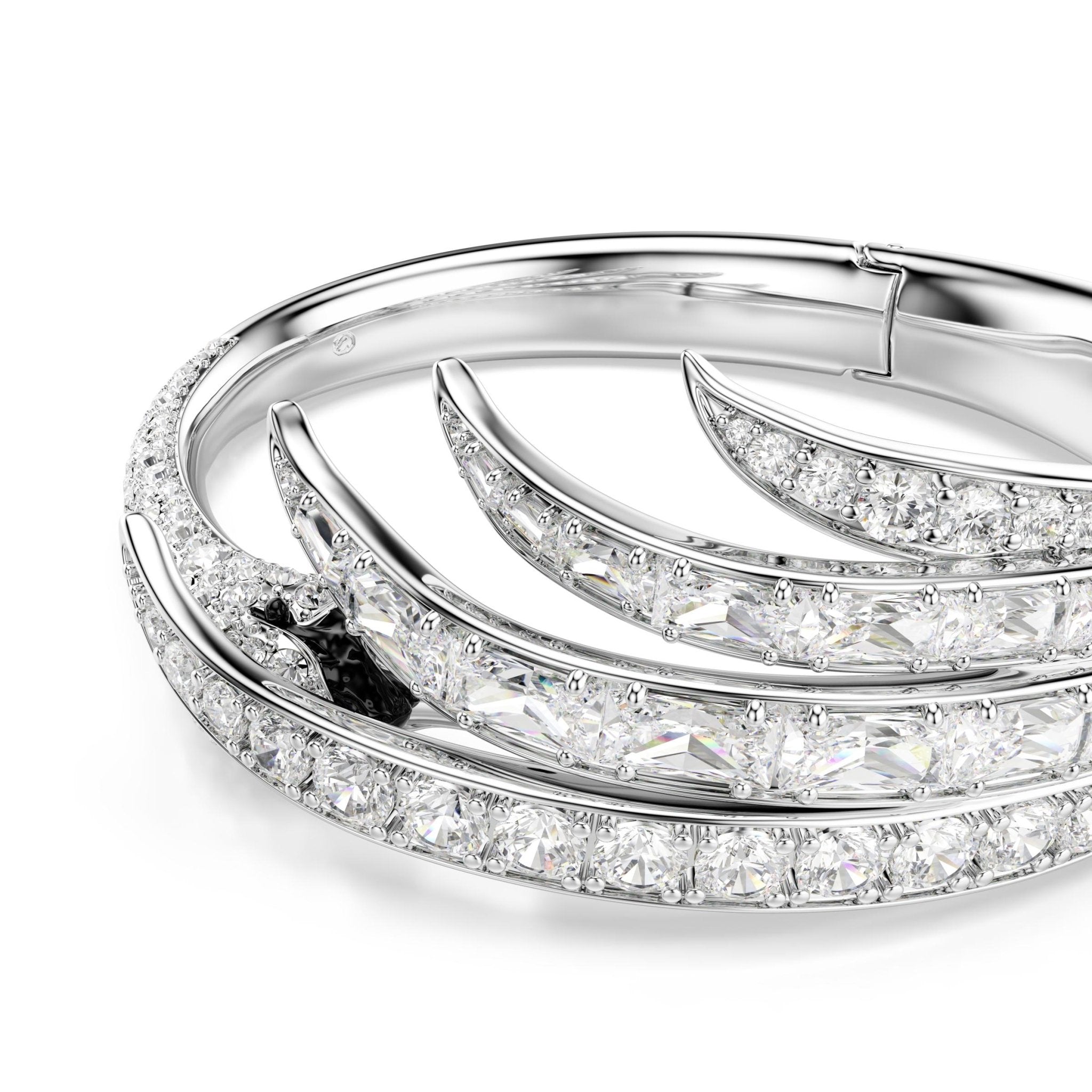 Vienna bangle, Mixed cuts, Swan, White, Rhodium plated -Swarovski