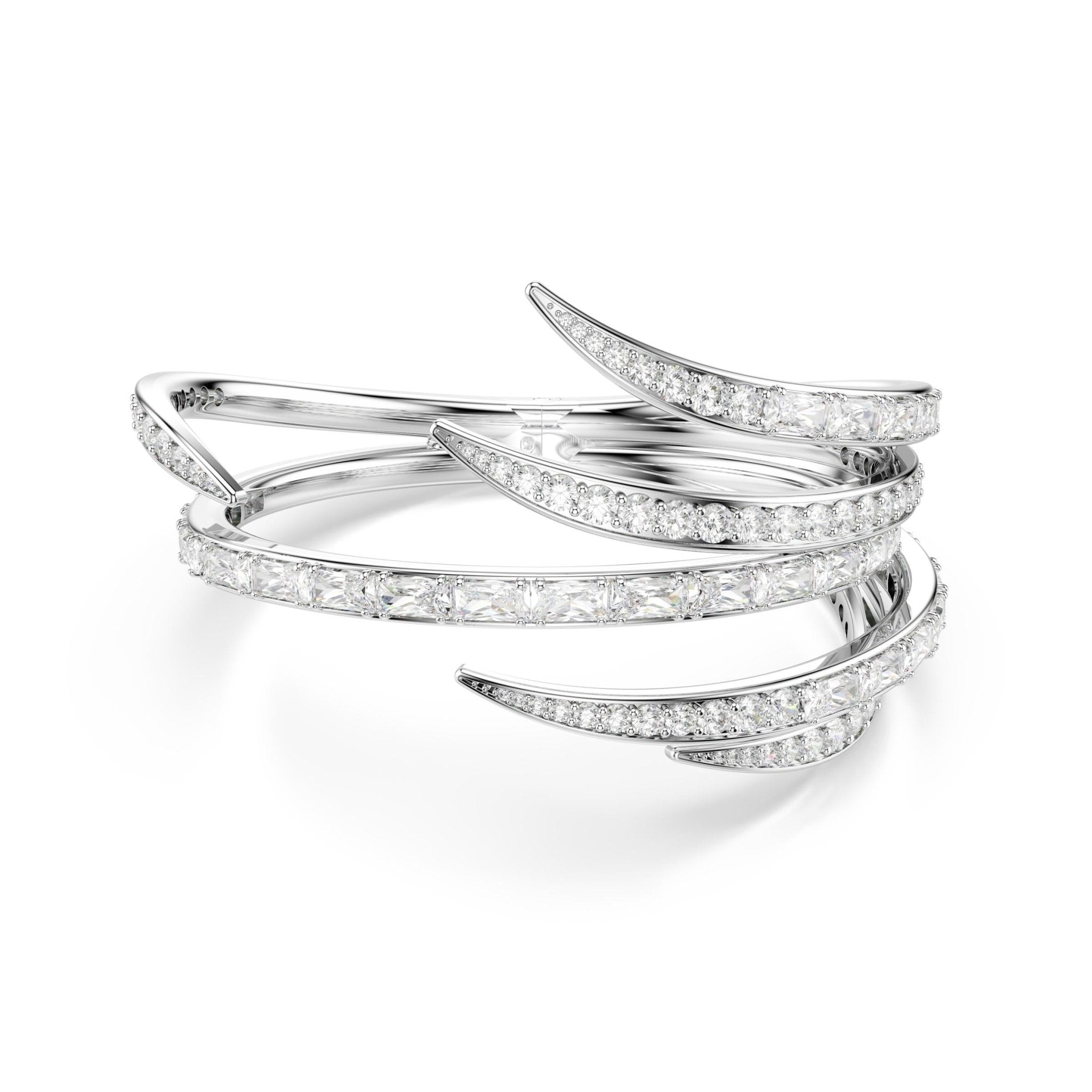 Vienna bangle, Mixed cuts, White, Rhodium plated -Swarovski