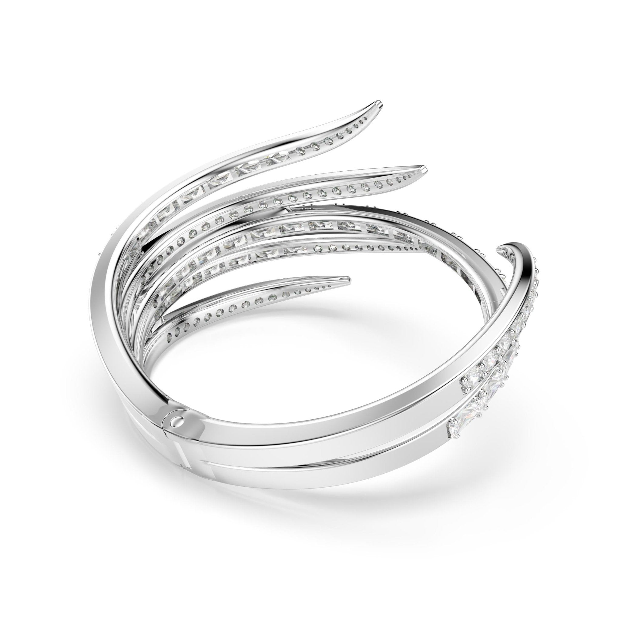 Vienna bangle, Mixed cuts, White, Rhodium plated -Swarovski