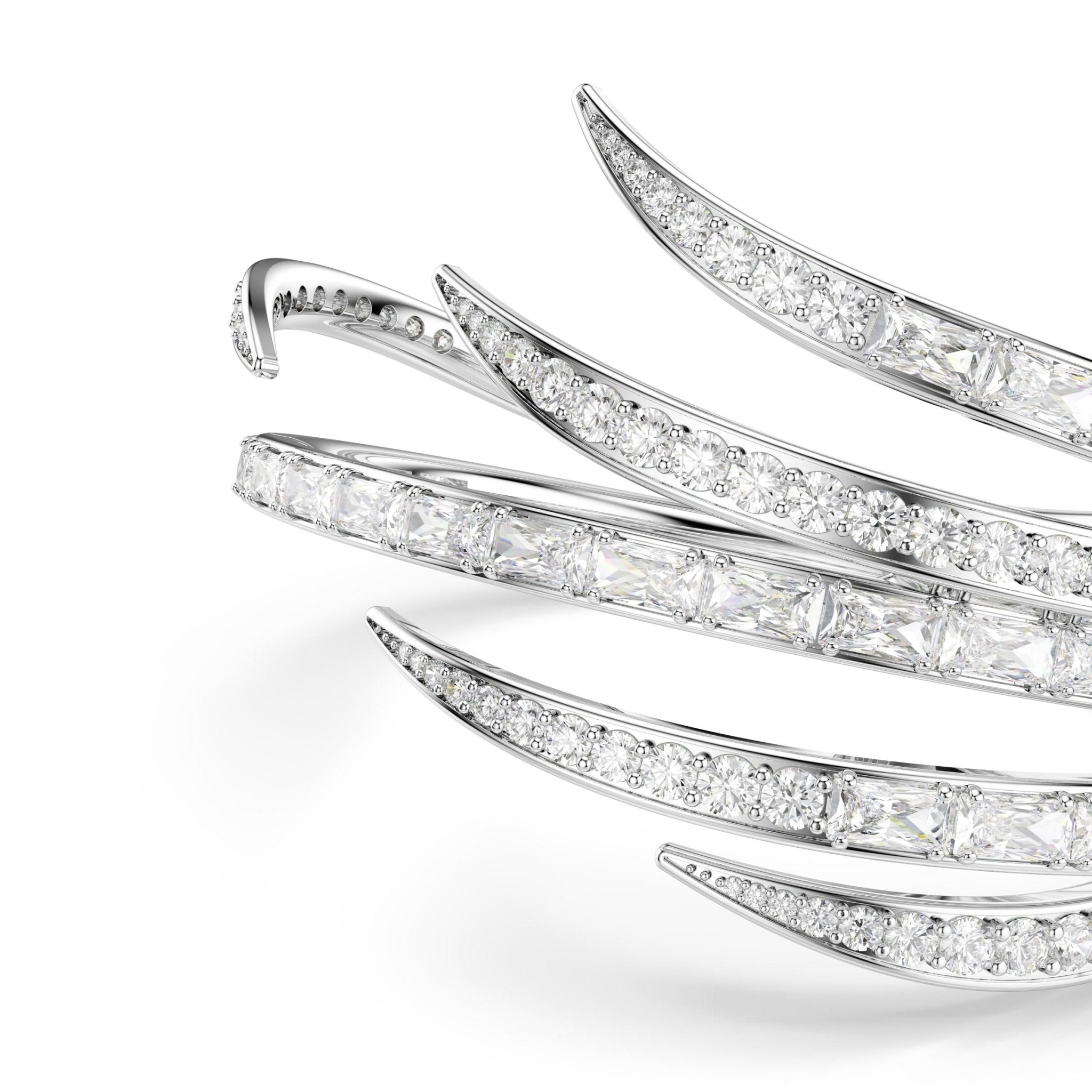 Vienna bangle, Mixed cuts, White, Rhodium plated -Swarovski
