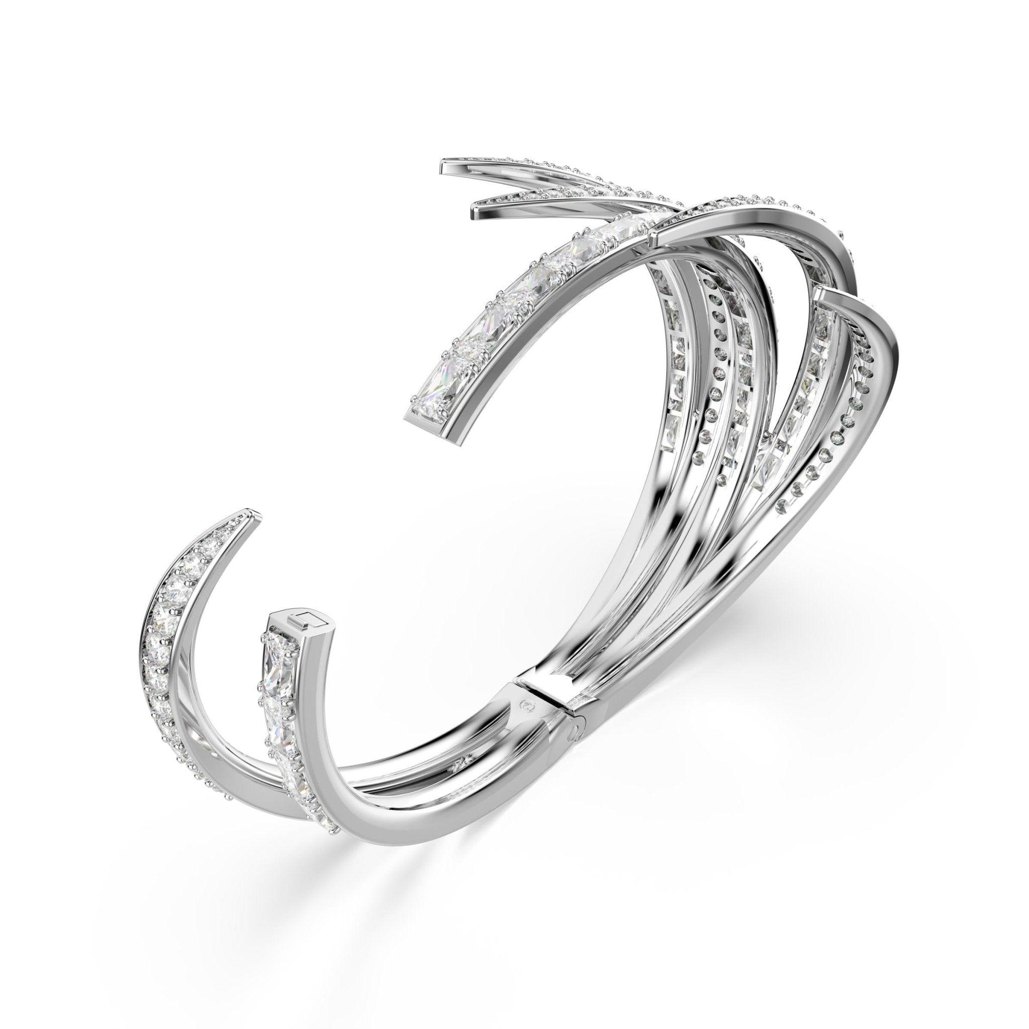 Vienna bangle, Mixed cuts, White, Rhodium plated -Swarovski