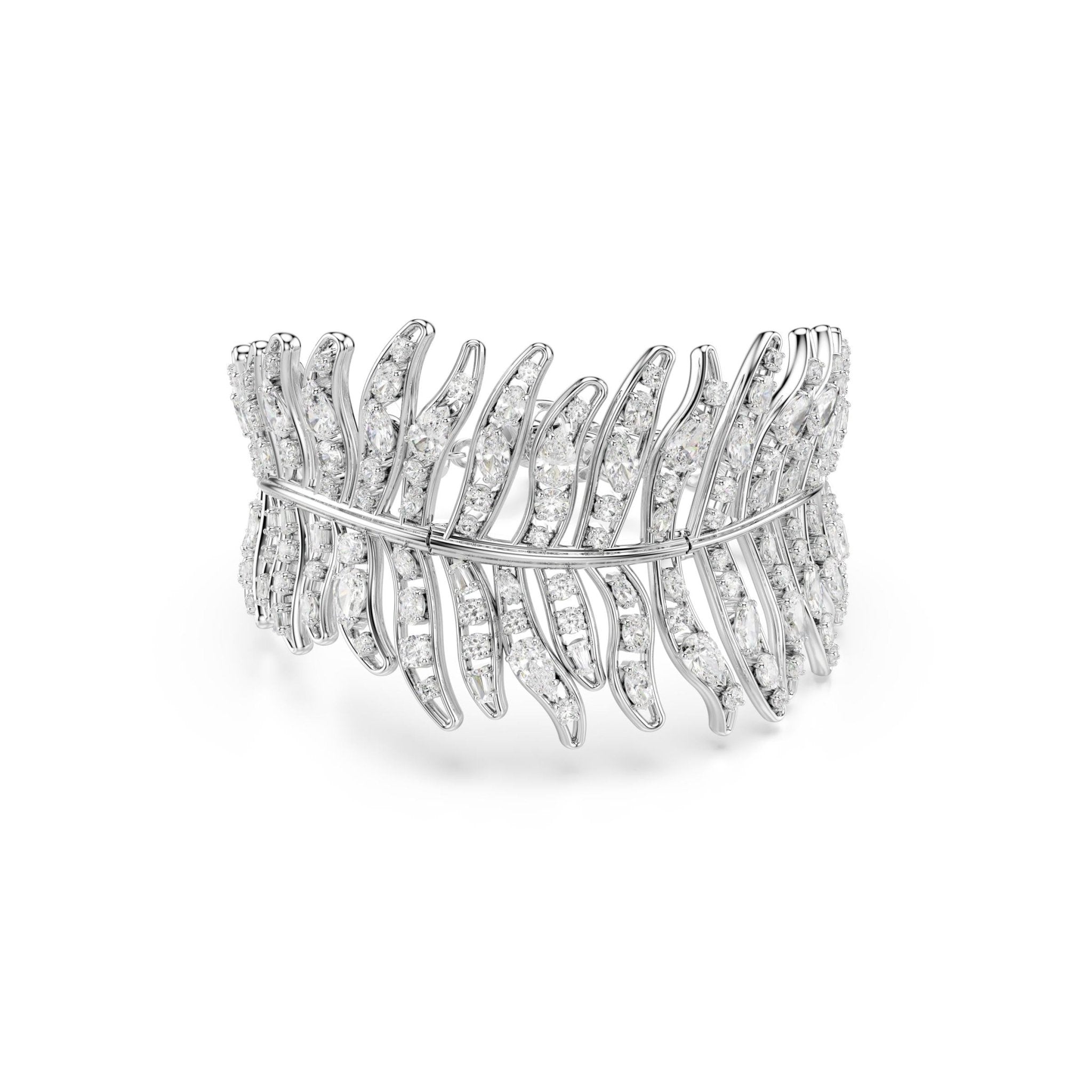 Vienna bracelet, Mixed cuts, Feather, White, Rhodium plated -Swarovski