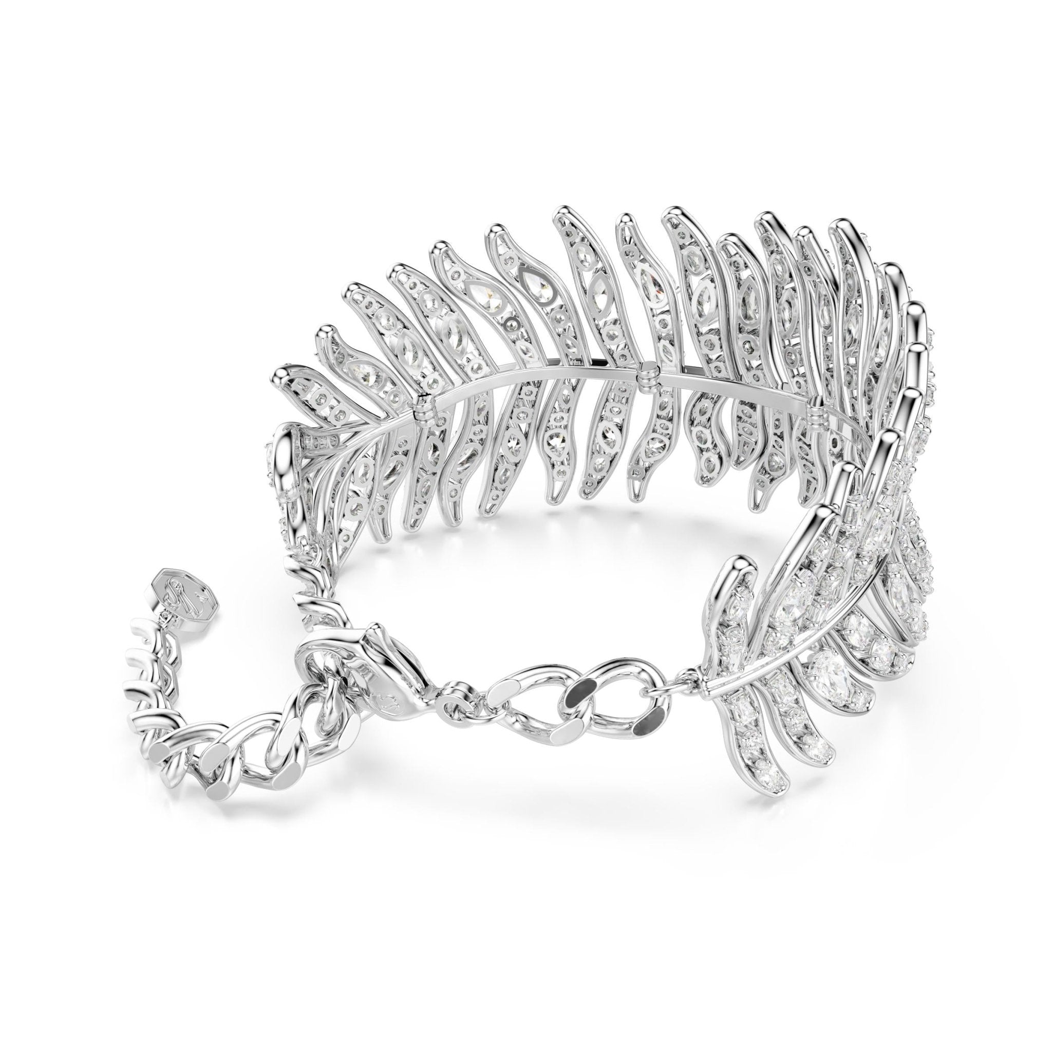 Vienna bracelet, Mixed cuts, Feather, White, Rhodium plated -Swarovski