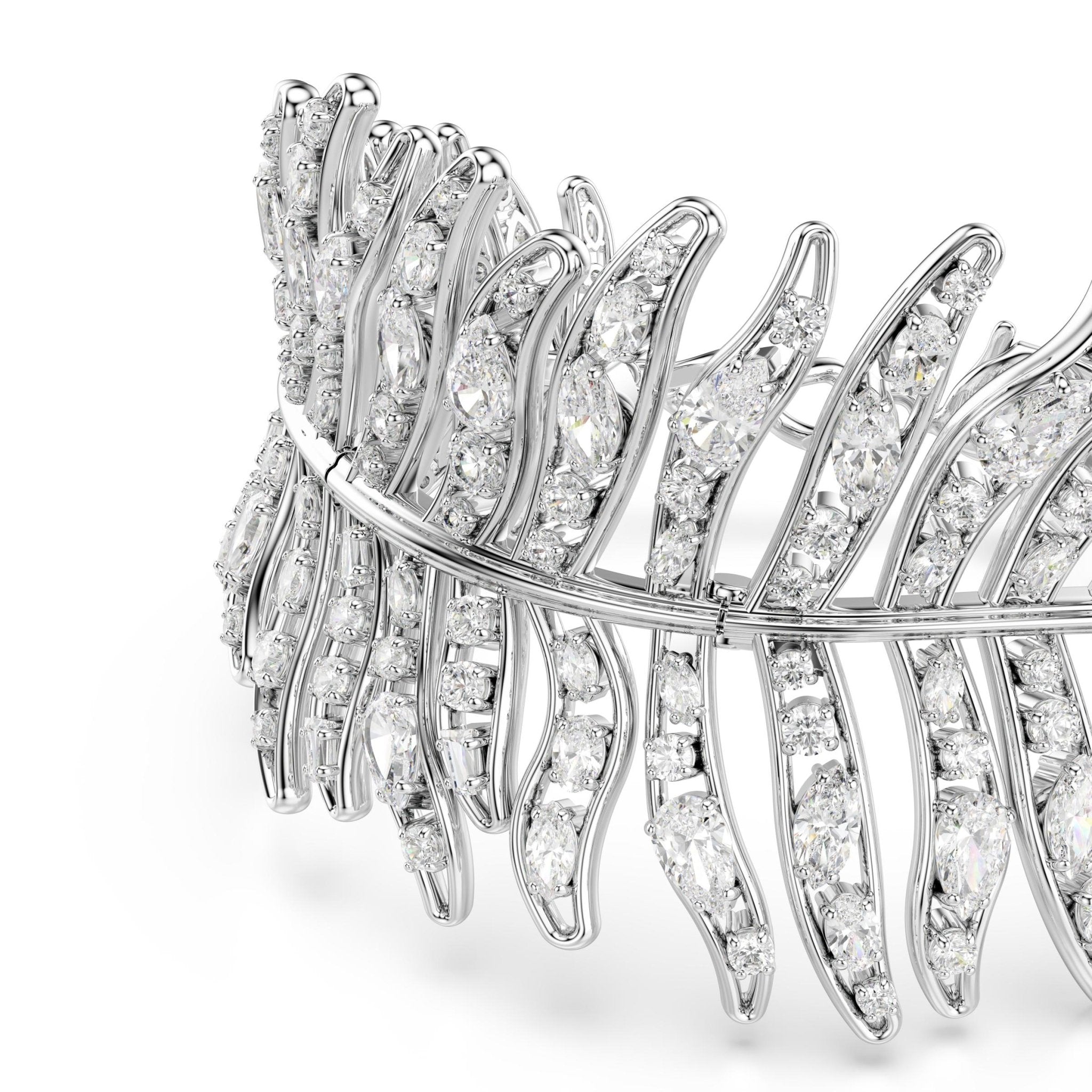 Vienna bracelet, Mixed cuts, Feather, White, Rhodium plated -Swarovski