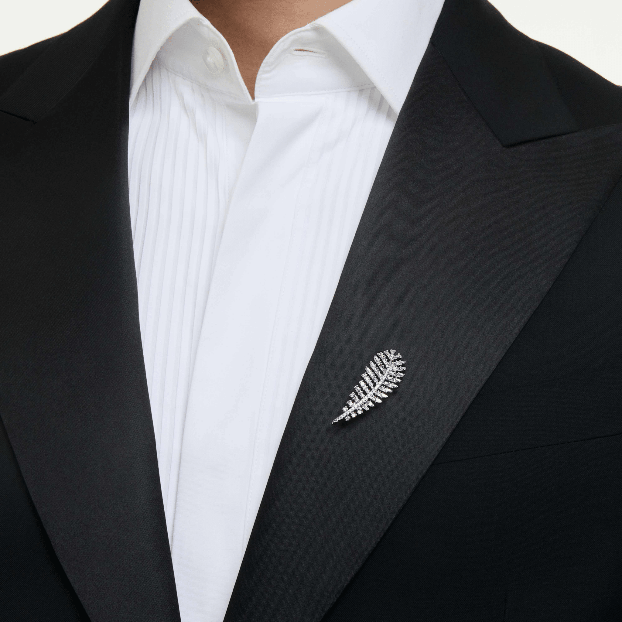 Vienna brooch, Mixed cuts, Feather, White, Rhodium plated -Swarovski