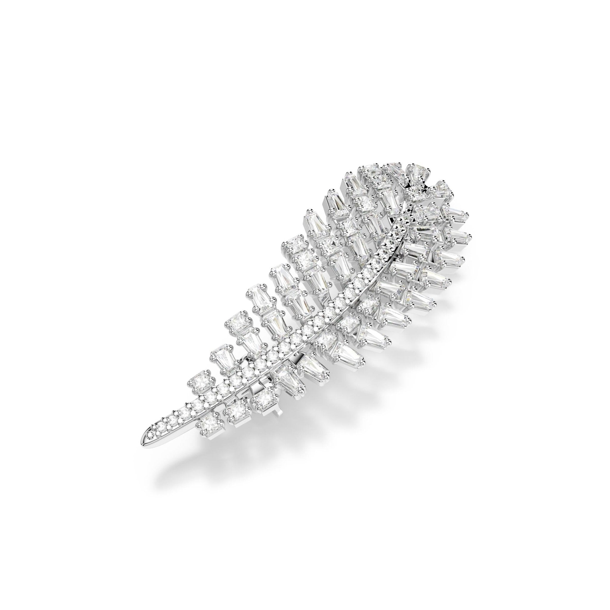 Vienna brooch, Mixed cuts, Feather, White, Rhodium plated - Swarovski