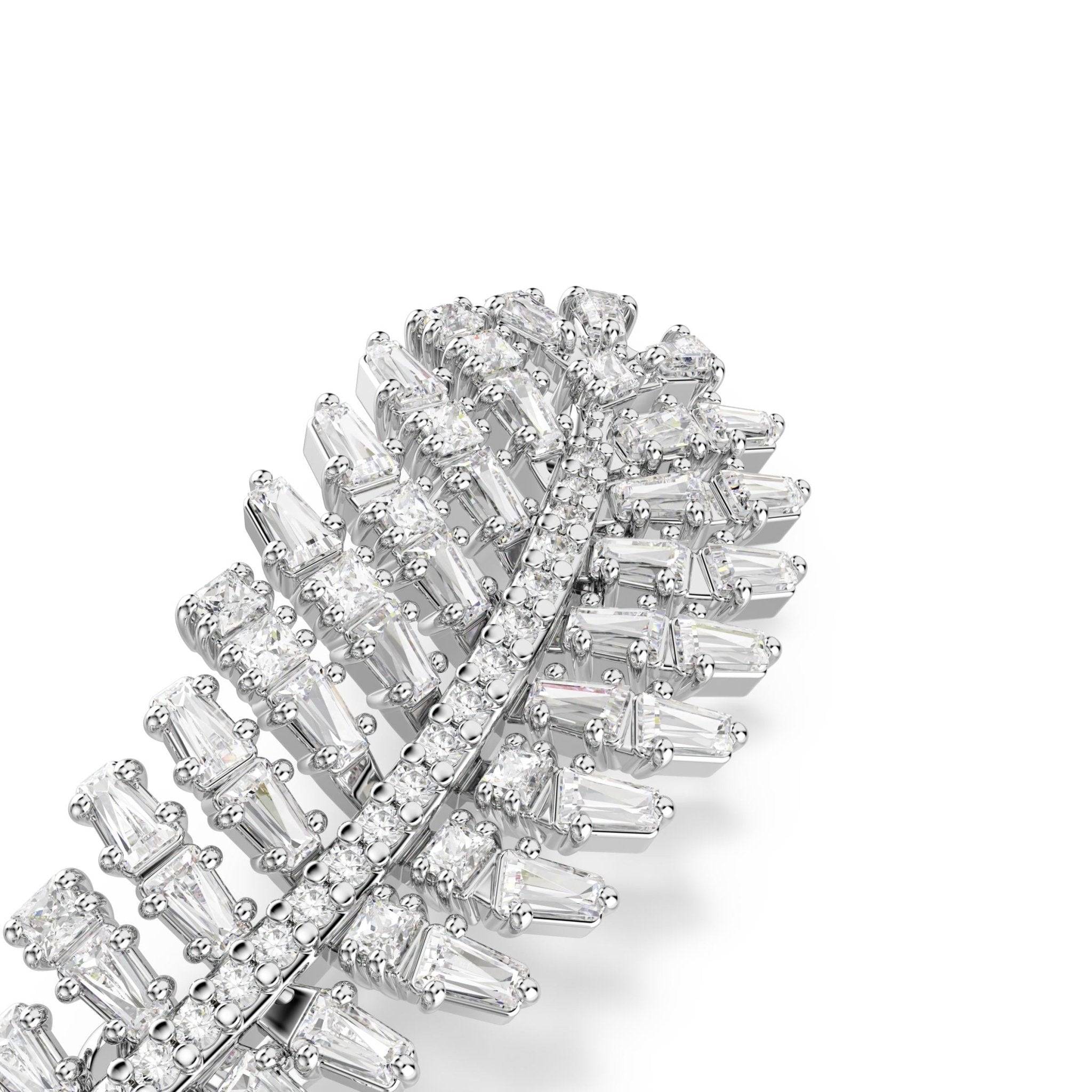 Vienna brooch, Mixed cuts, Feather, White, Rhodium plated - Swarovski