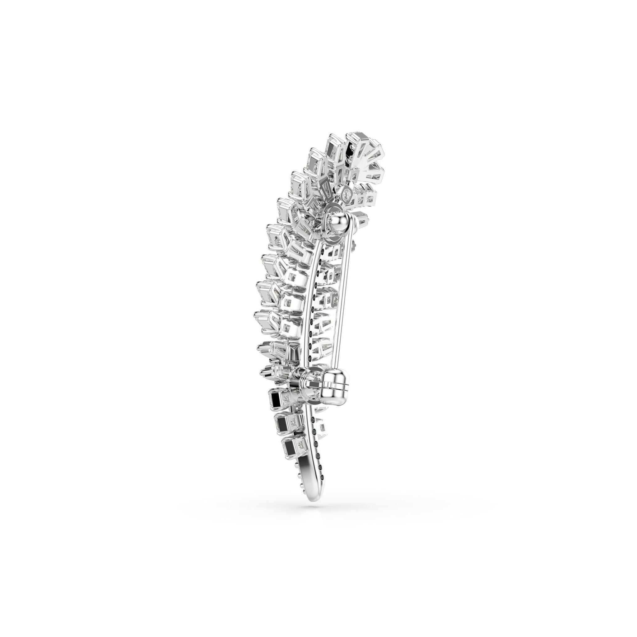 Vienna brooch, Mixed cuts, Feather, White, Rhodium plated - Swarovski