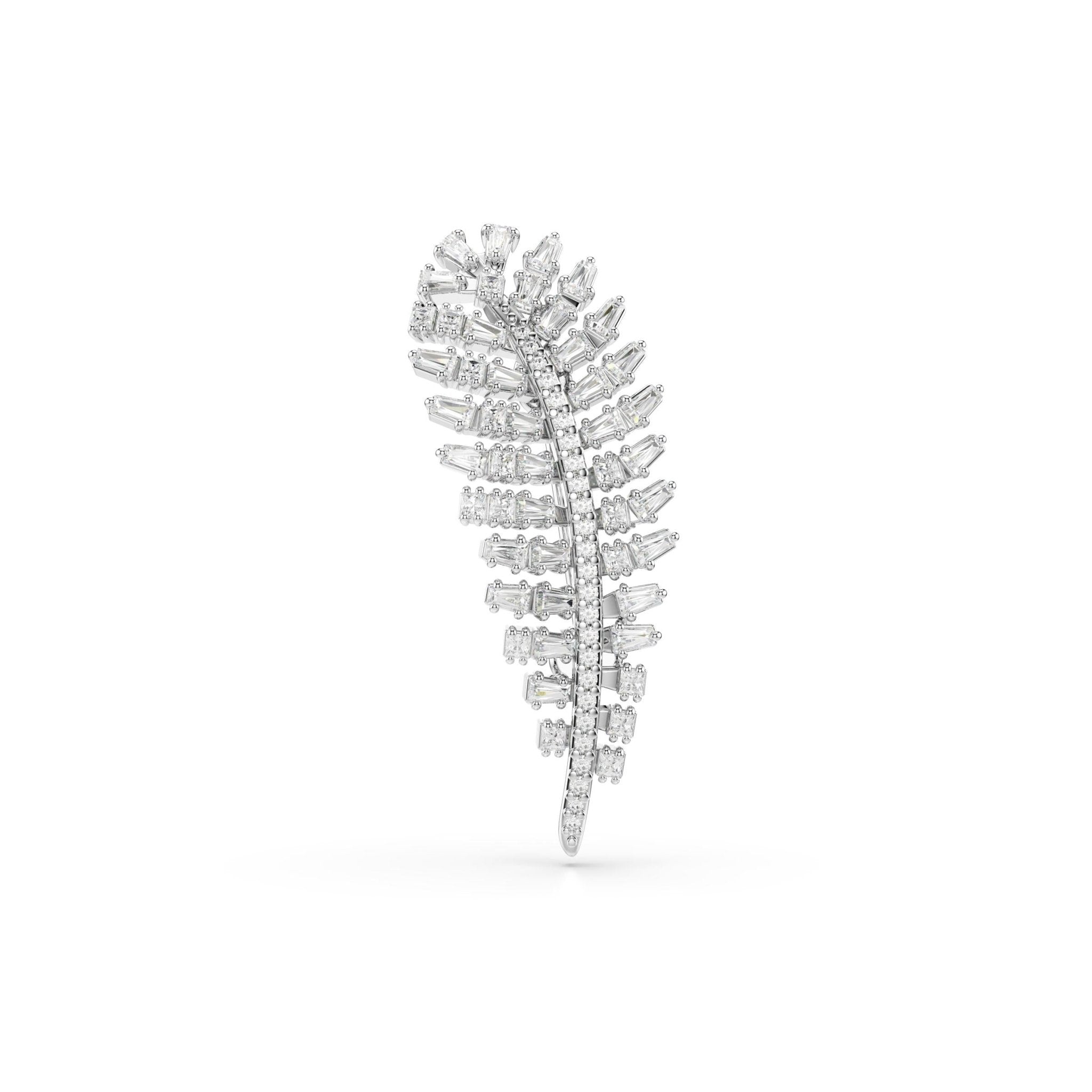 Vienna brooch, Mixed cuts, Feather, White, Rhodium plated - Swarovski