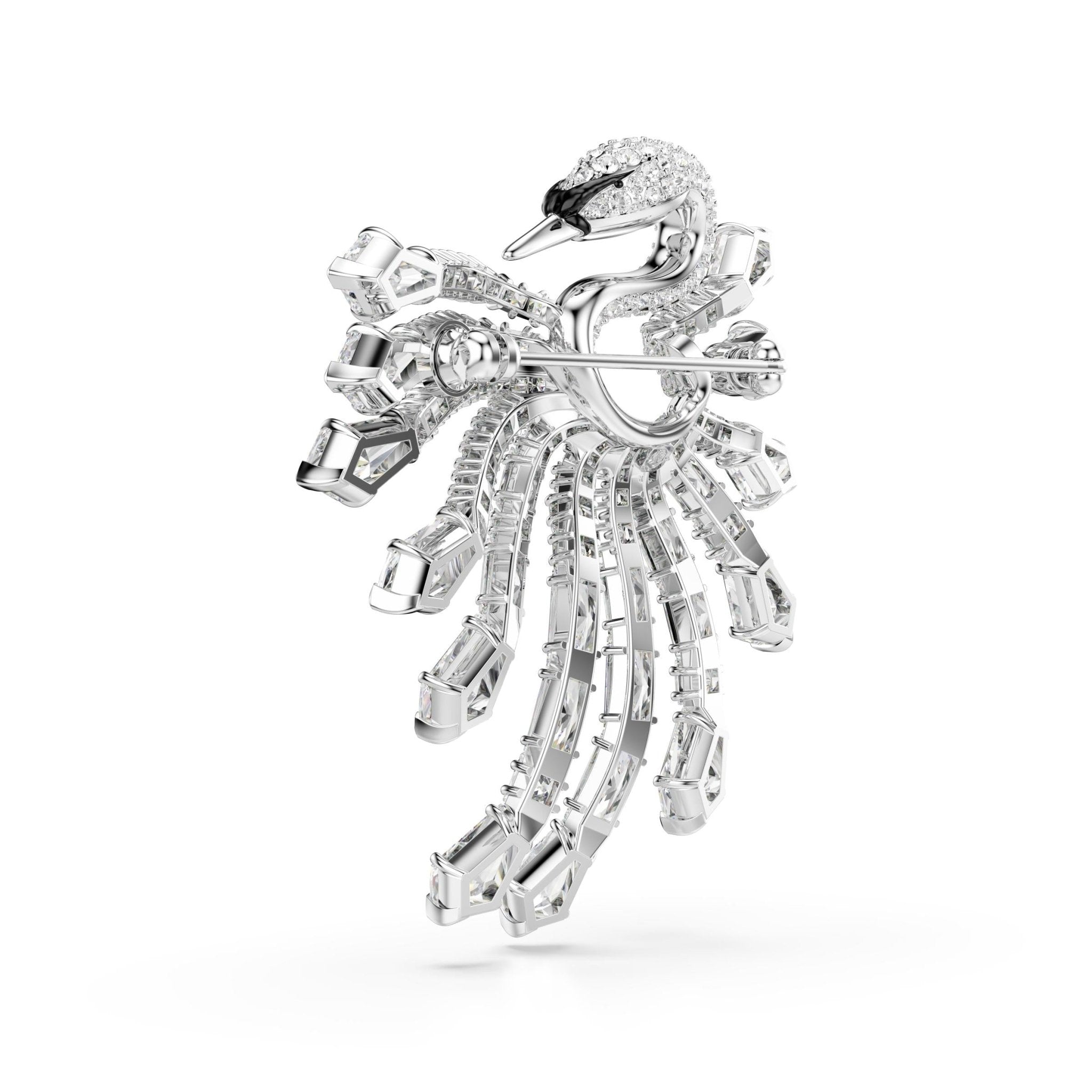 Vienna brooch, Mixed cuts, Swan, White, Rhodium plated -Swarovski