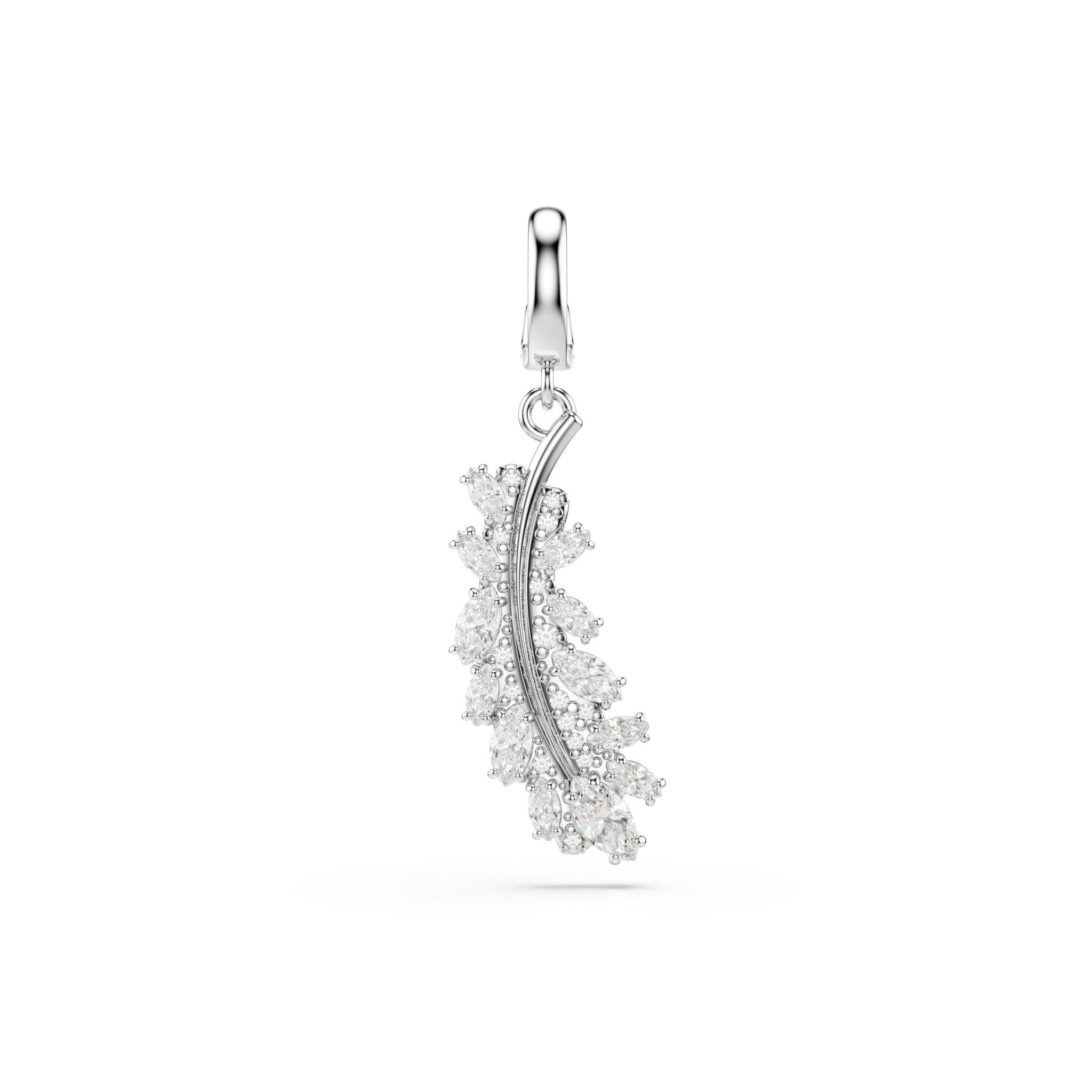 Vienna charm, Mixed cuts, Feather, White, Rhodium plated -Swarovski
