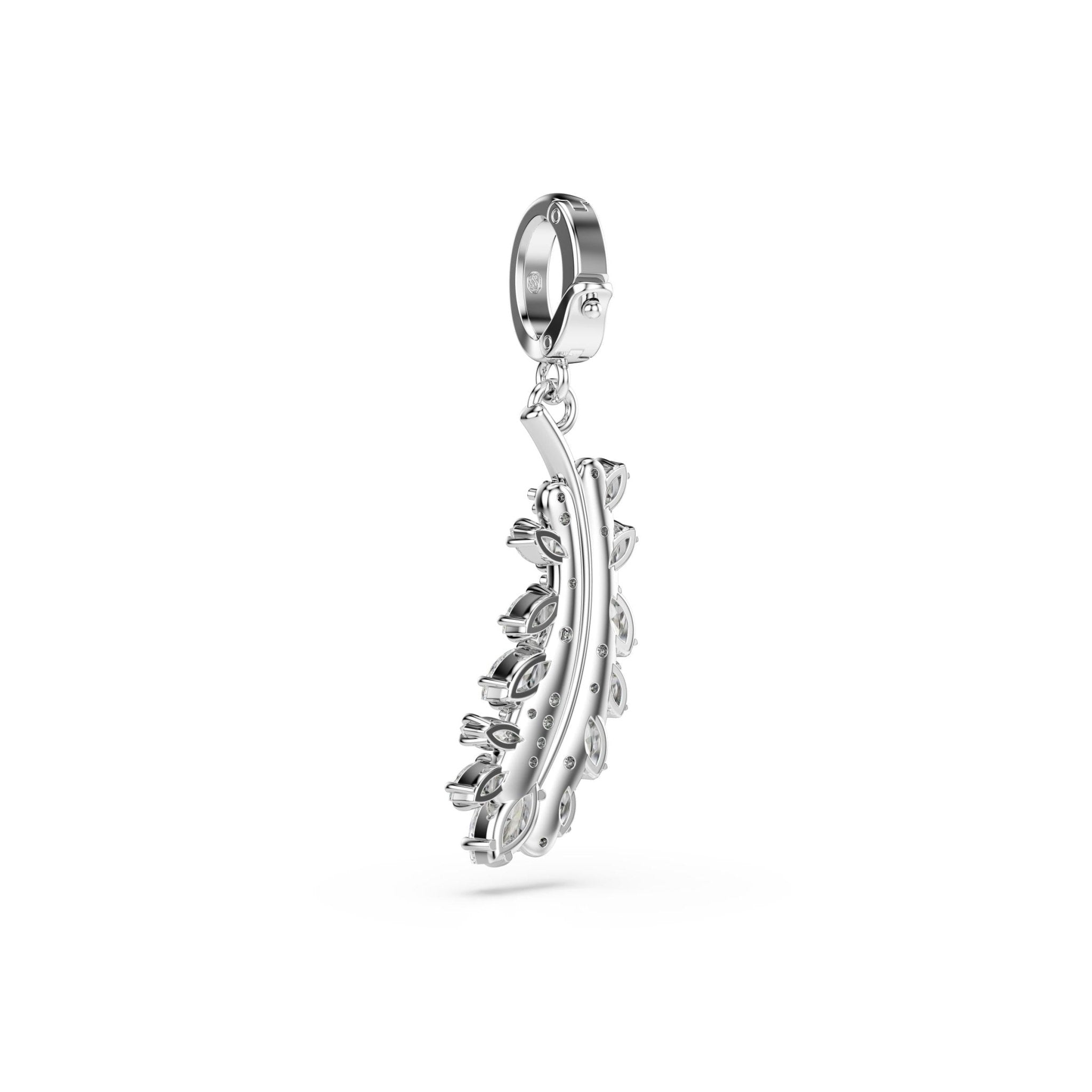 Vienna charm, Mixed cuts, Feather, White, Rhodium plated -Swarovski