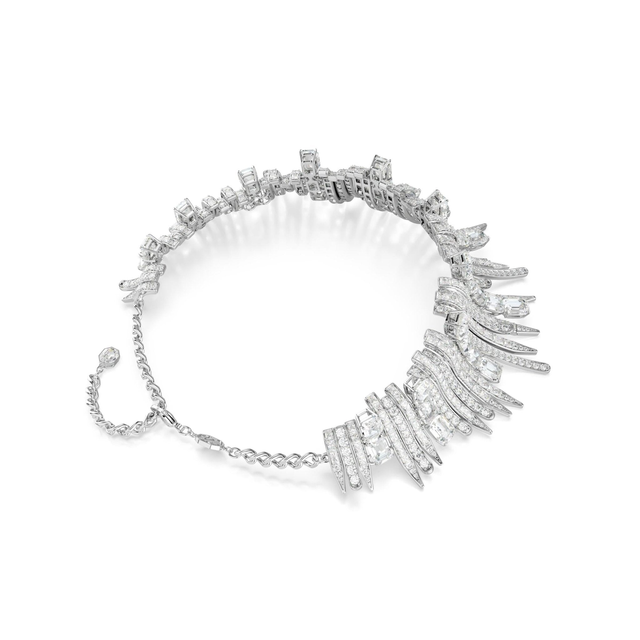 Vienna choker, Mixed cuts, White, Rhodium plated -Swarovski
