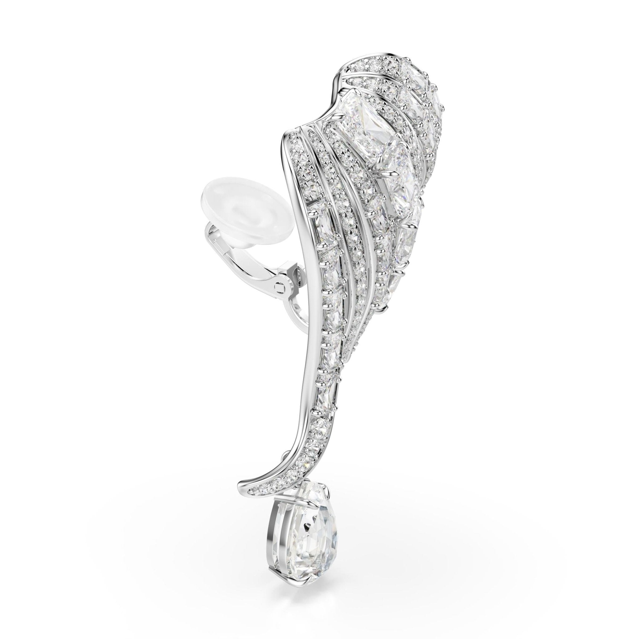 Vienna clip earrings, Mixed cuts, Swan, White, Rhodium plated -Swarovski