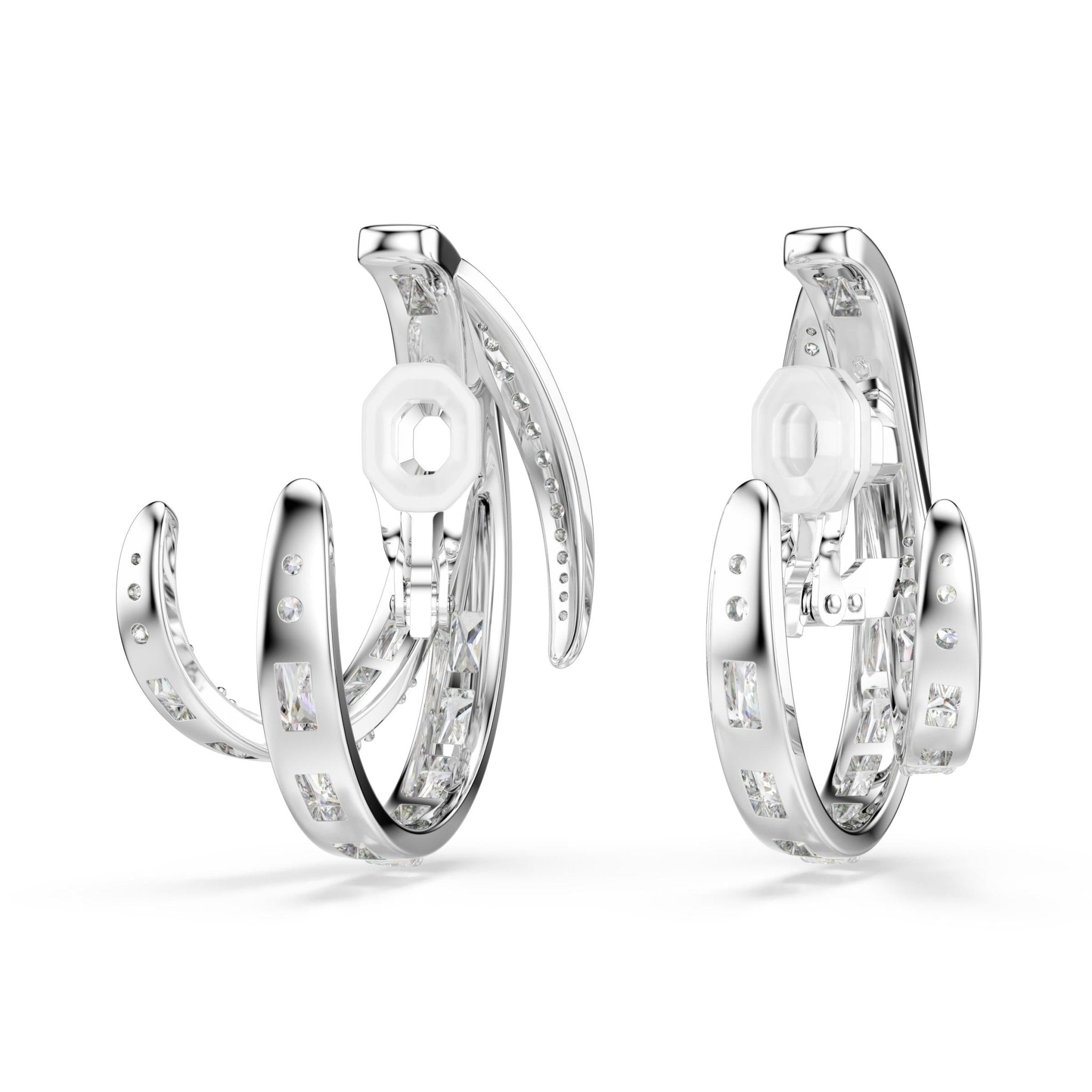 Vienna clip earrings, Mixed cuts, White, Rhodium plated -Swarovski