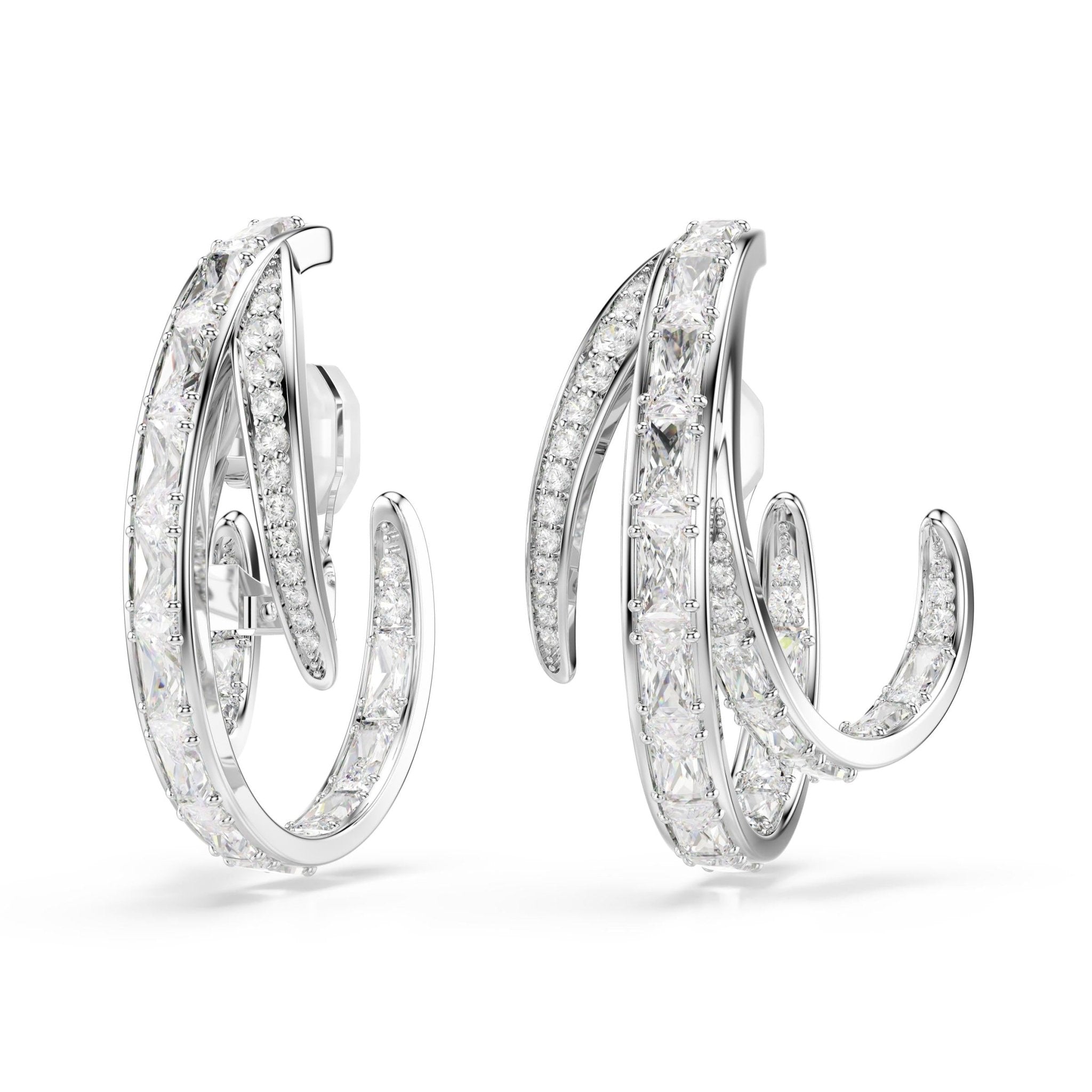 Vienna clip earrings, Mixed cuts, White, Rhodium plated -Swarovski