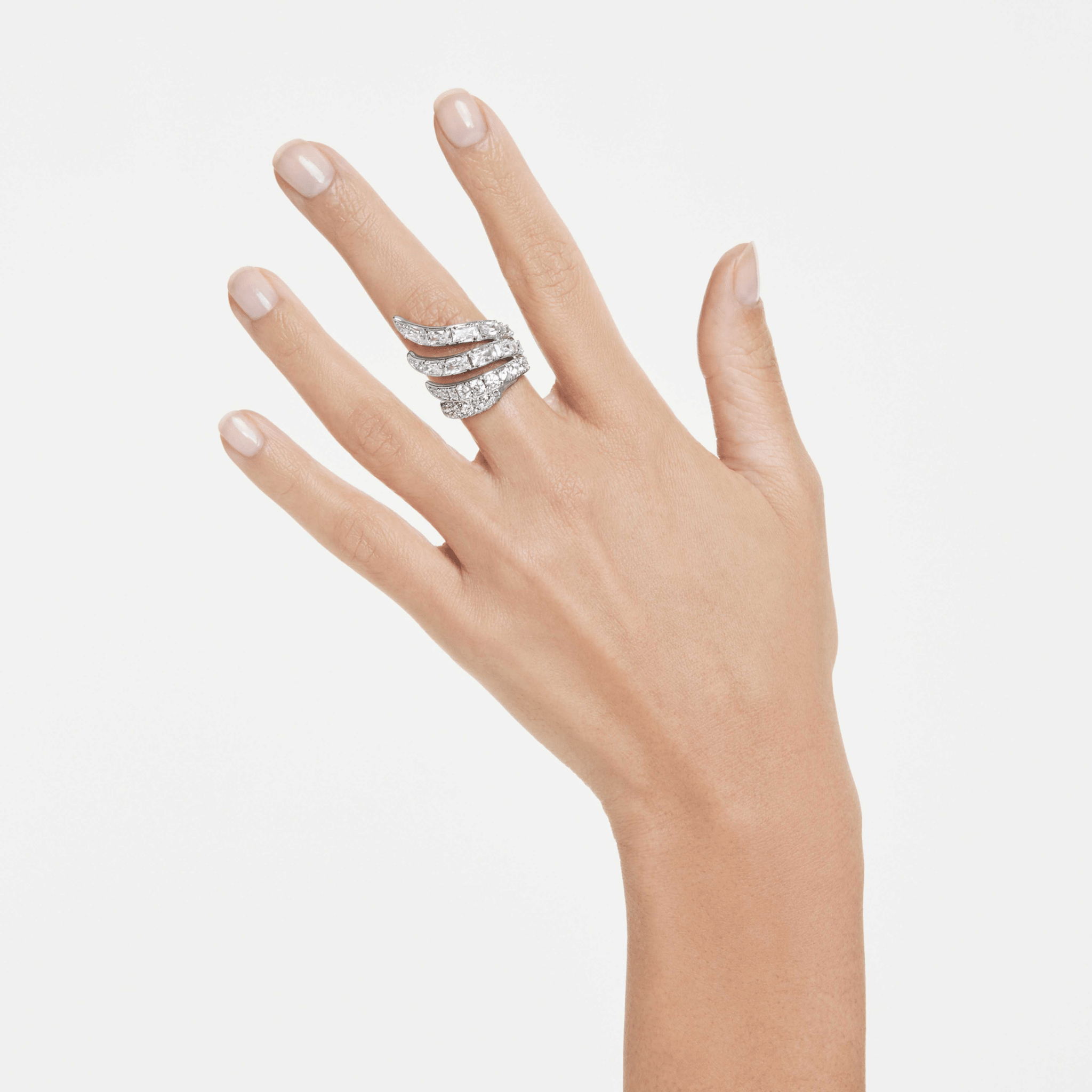 Vienna cocktail ring, Mixed cuts, Swan, White, Rhodium plated -Swarovski