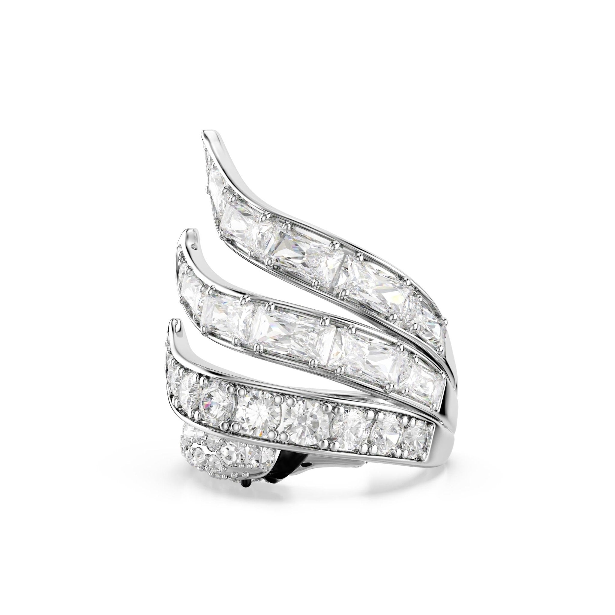 Vienna cocktail ring, Mixed cuts, Swan, White, Rhodium plated -Swarovski