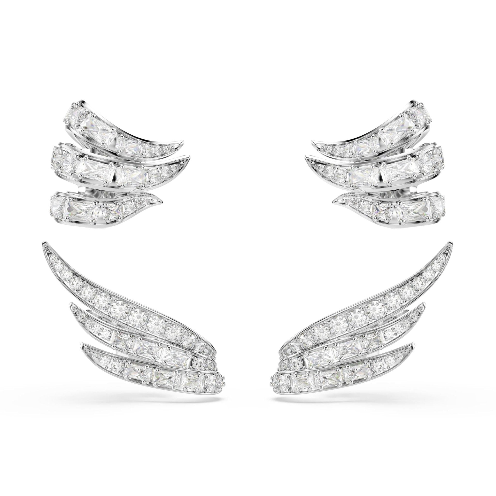 Vienna ear cuffs, Mixed cuts, Swan, White, Rhodium plated -Swarovski