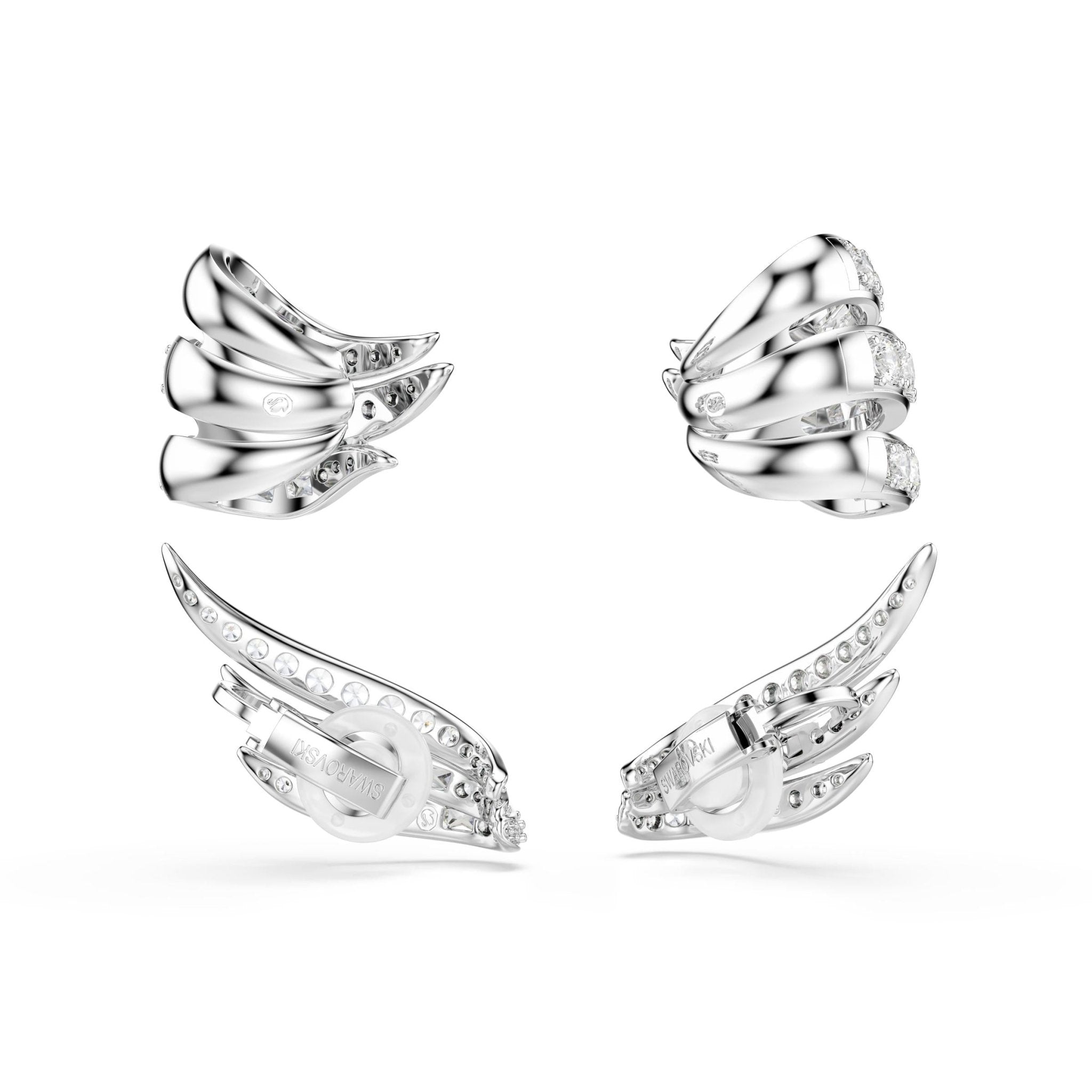 Vienna ear cuffs, Mixed cuts, Swan, White, Rhodium plated -Swarovski