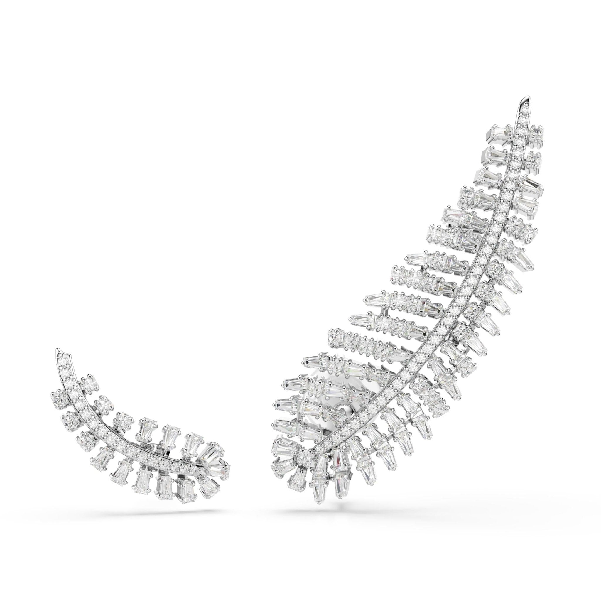 Vienna earrings, Mixed cuts, Feather, White, Rhodium plated - Swarovski